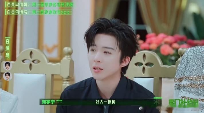 刘宇宁用树形容张凌赫开始推理吧一句经典老歌搭配当下场景，再加上两人的身高特点，形