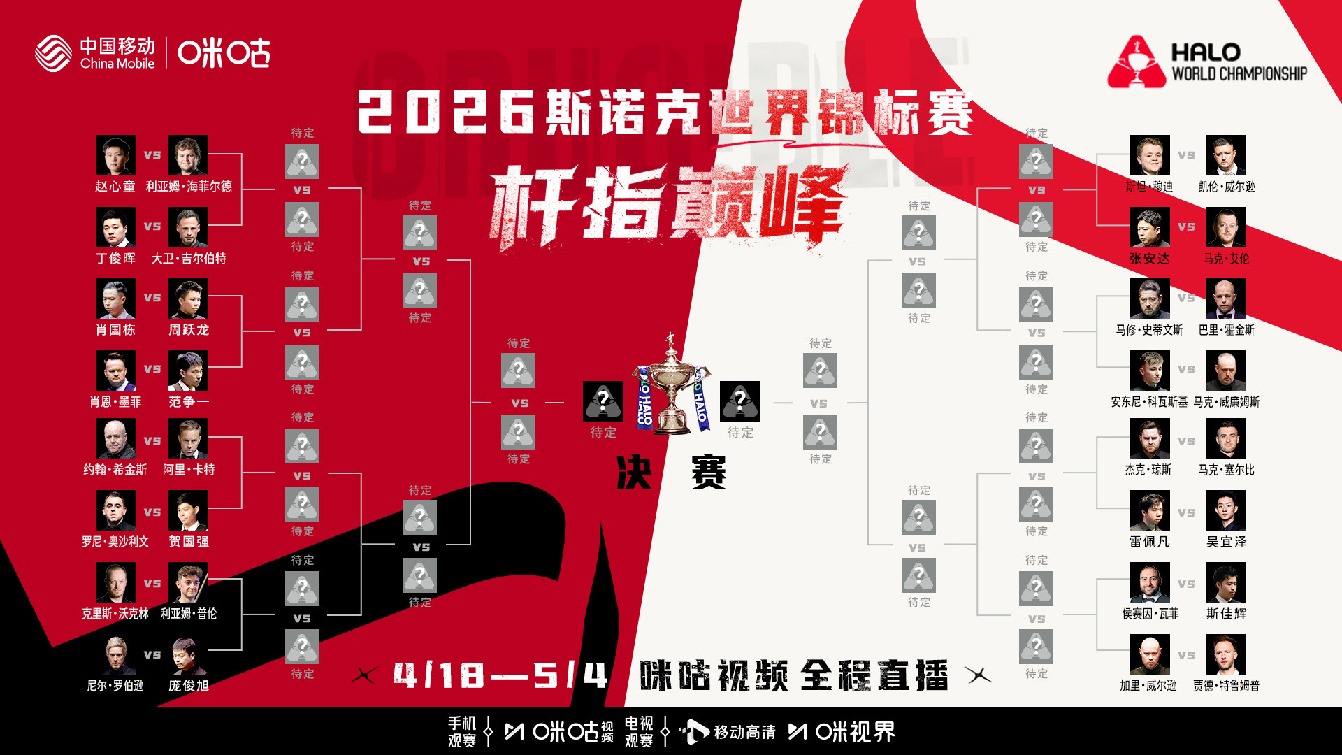 #斯诺克世锦赛明日开赛#📺2026年斯诺克世界锦标赛⚔️首轮赛程已落定🇨?