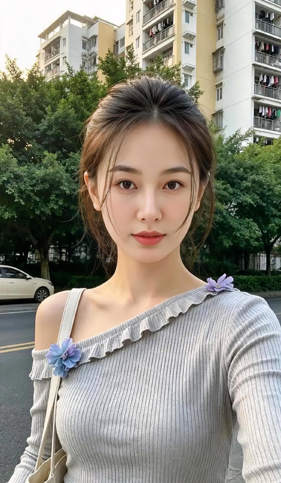 《街角的浅灰》暮色轻抚，楼宇与树影相依你站在街角，如一缕温柔的浅灰露