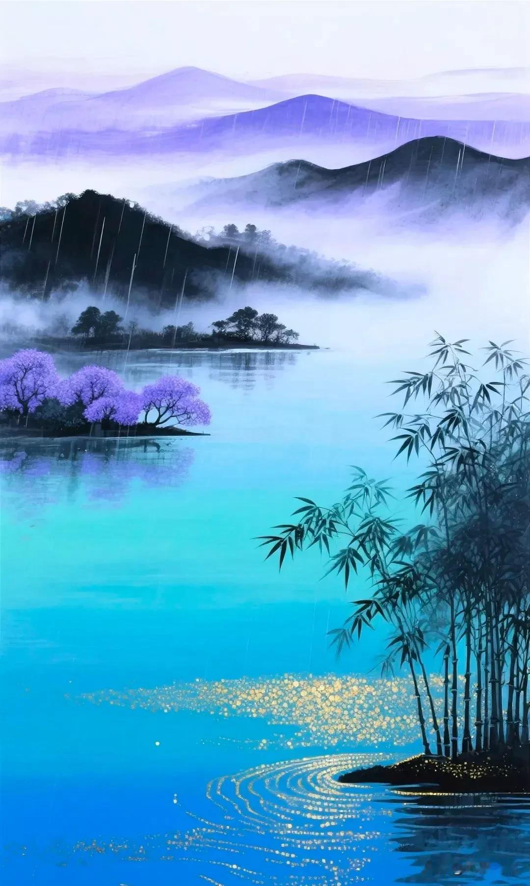 雨中竹林，静谧湖畔，真如一幅唯美水墨画卷。想象一下，细密的雨丝轻吻着竹林，每一片