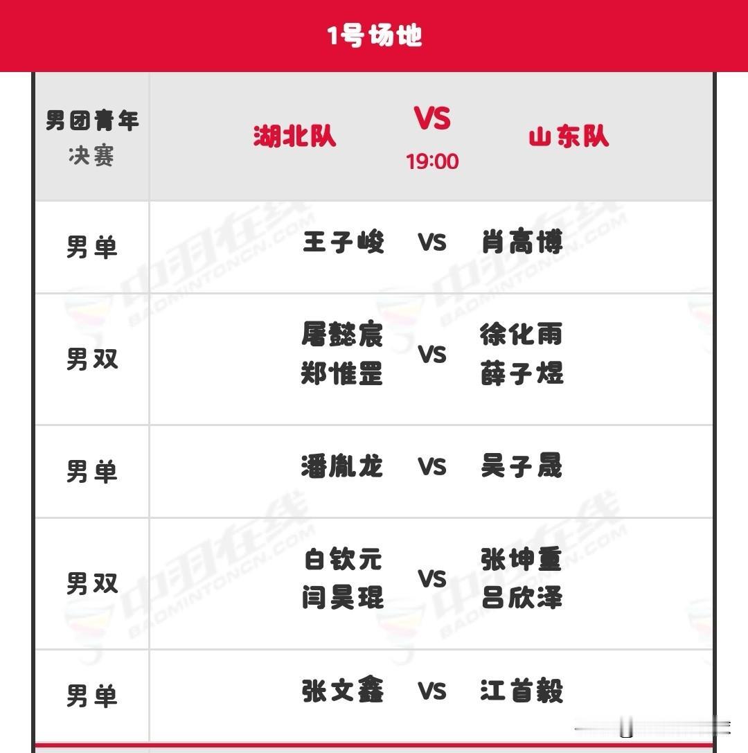 11月13日全运会羽毛球比赛男团青年决赛对阵名单今天，2025年第十五届全国