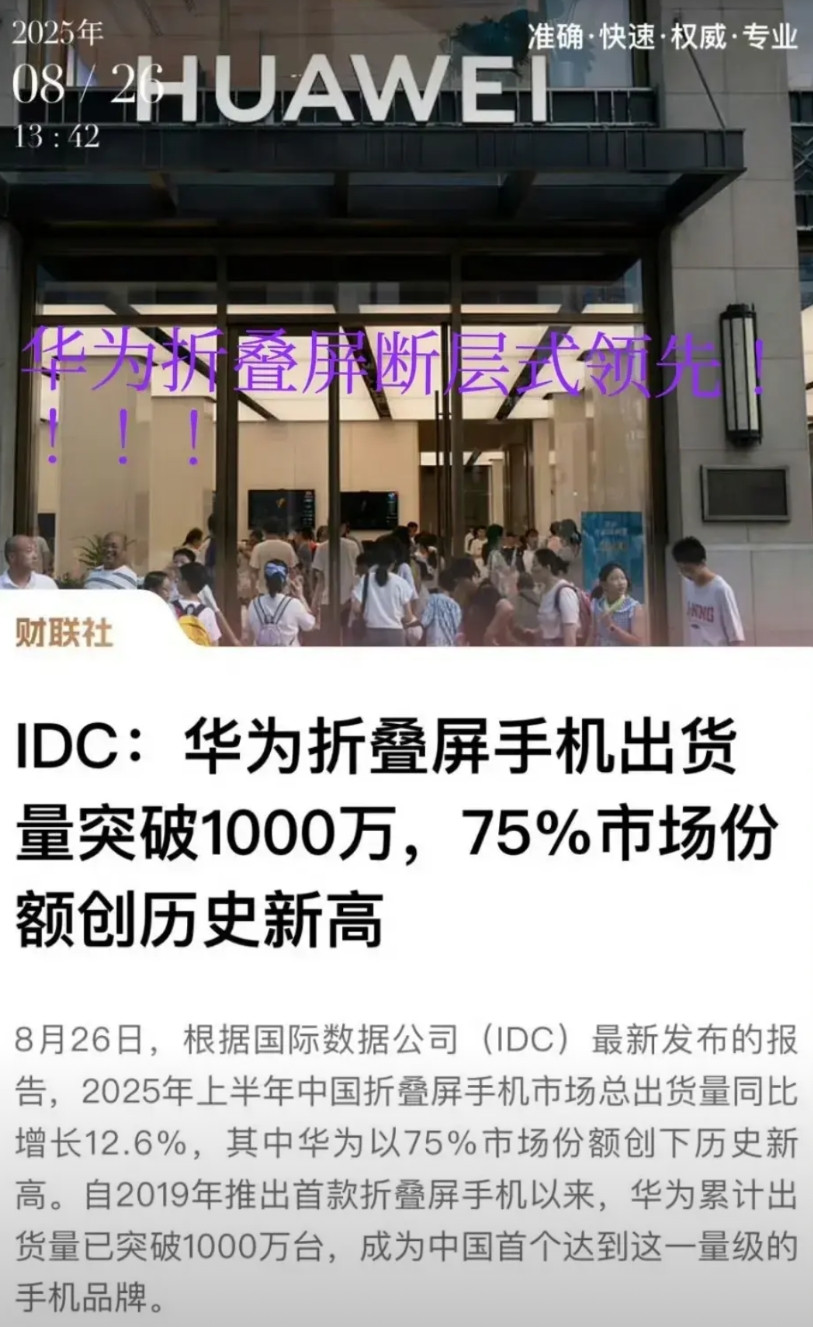 华为折叠屏，唯一真·王者，75%份额碾压全场，鸿蒙OS5那叫一个丝滑。友商们得加
