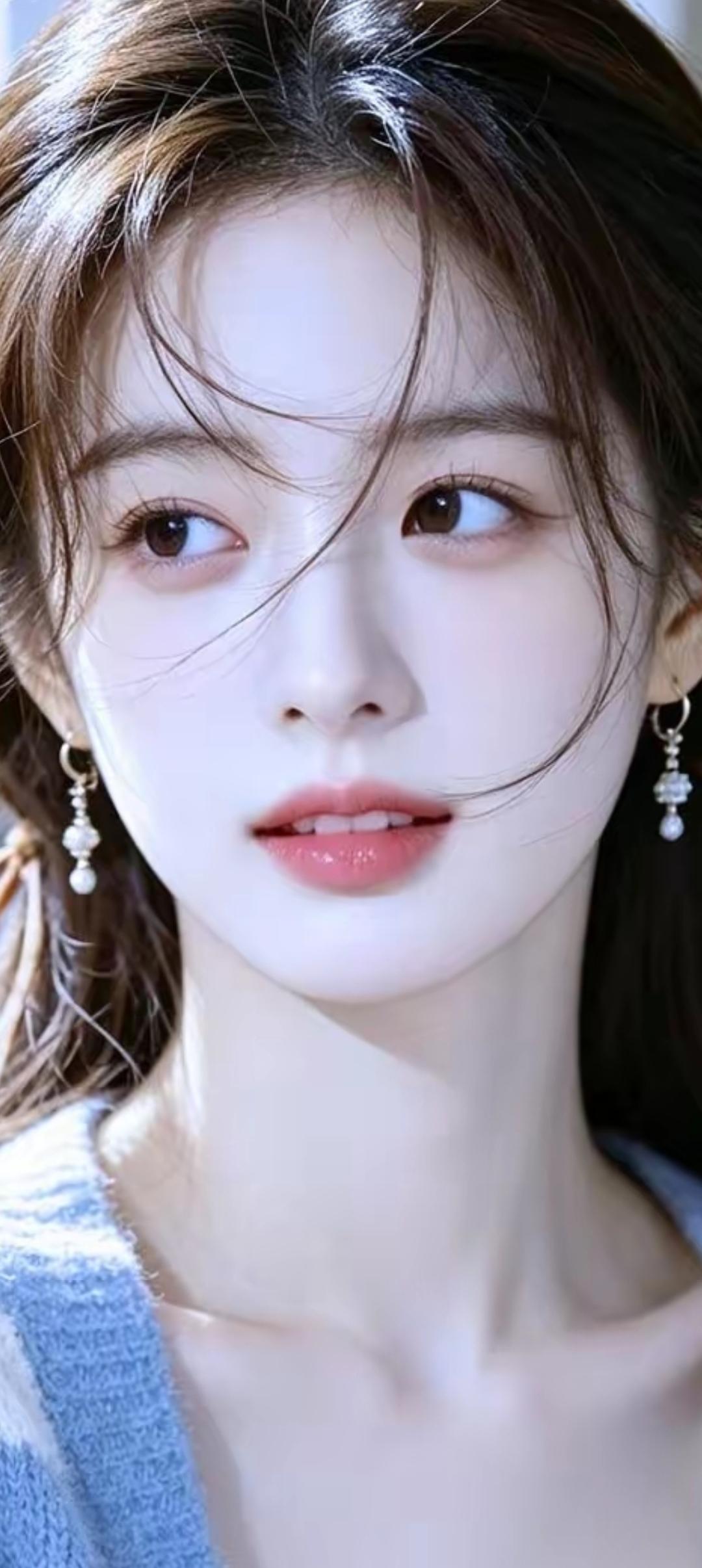 温柔甜美的少女，白皙肌肤，精致妆容，梦幻般的美