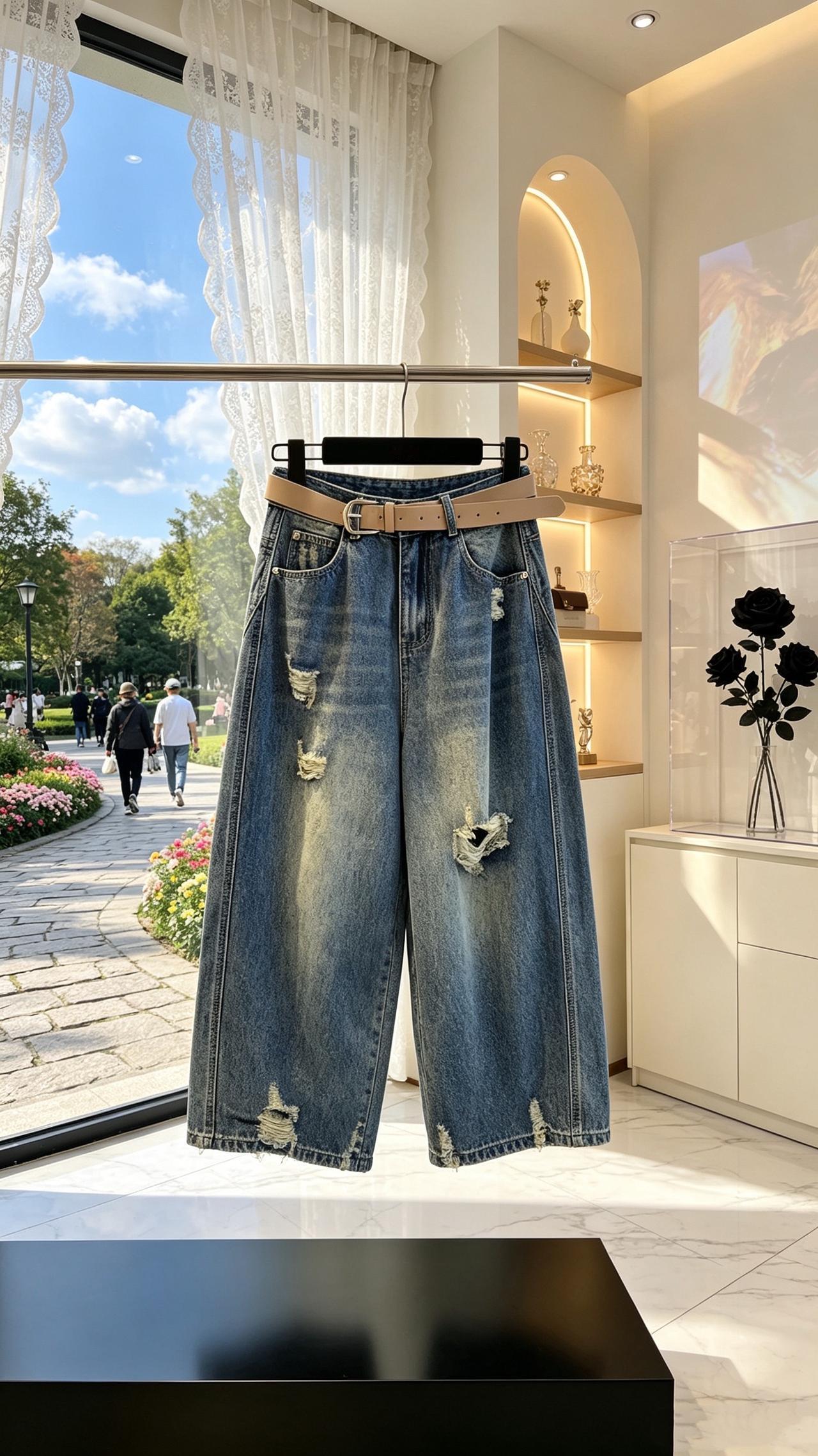 梨形身材阔腿裤破洞牛仔裤显高显瘦显腿长谁穿谁好看