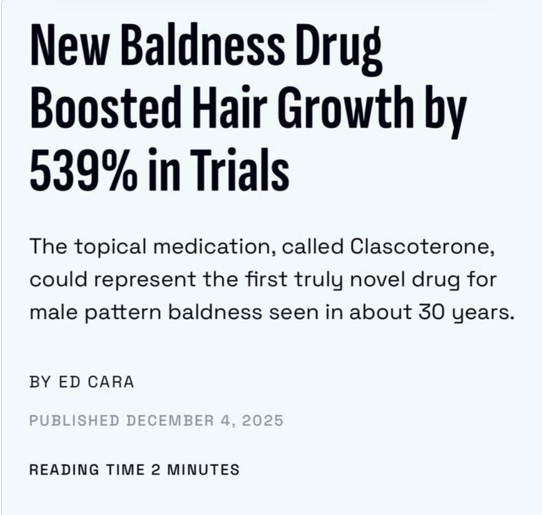 【秃顶——被科学终结！】科学家们研发出一种精华液，可促进头发生长539%。这种