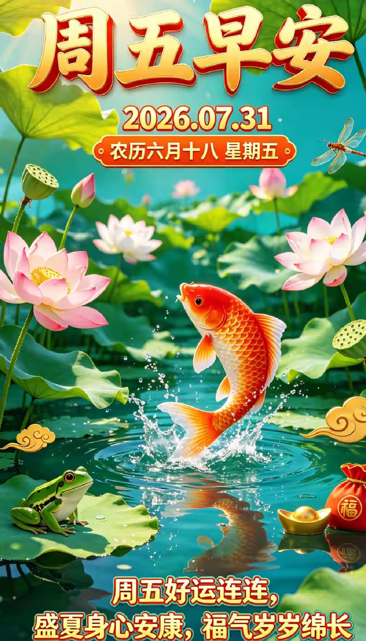 🌺2026./7月引31日，周五安好，荷风伴晨光，伏夏享安然🌺☘️☀️