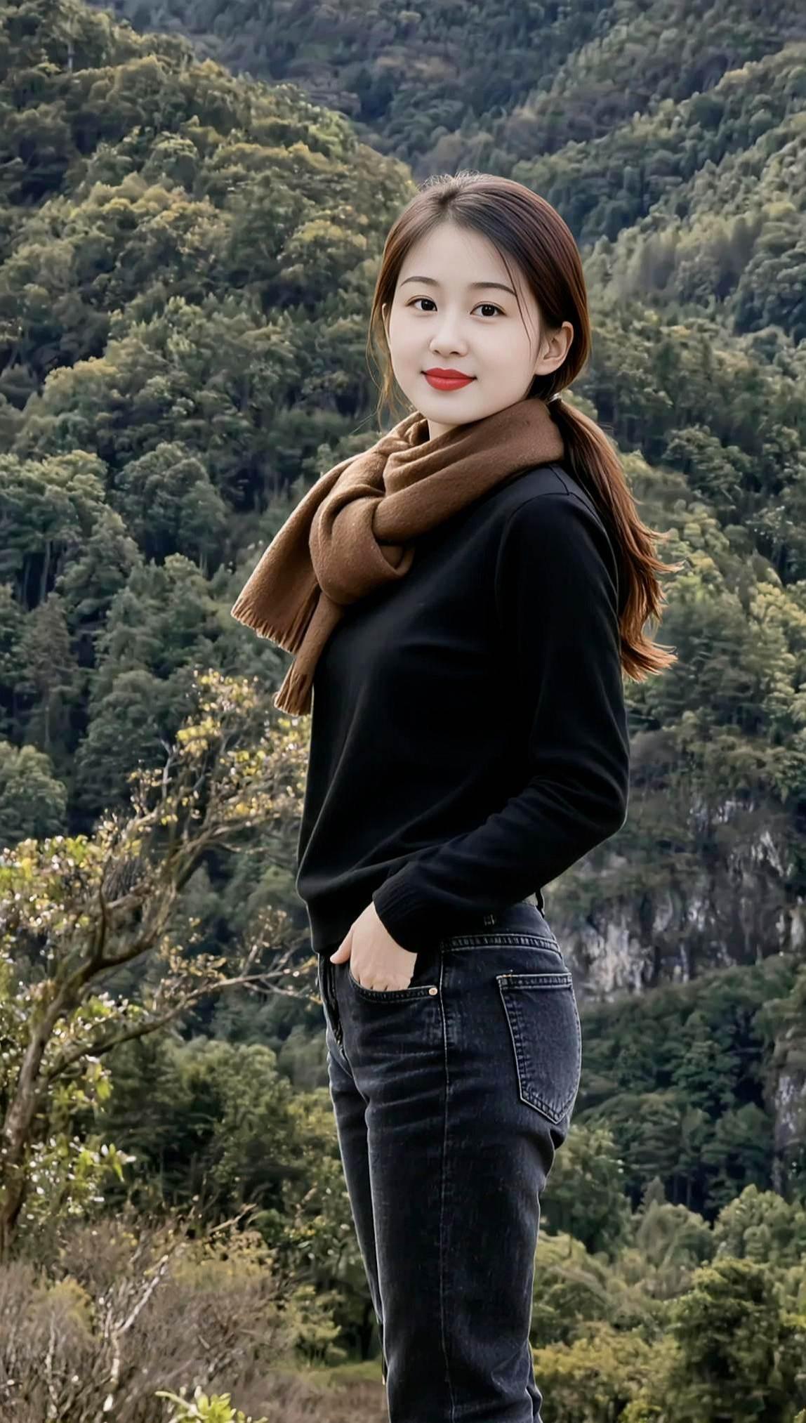 山林清新照甜美女孩穿搭气质女神与众不同凉州词