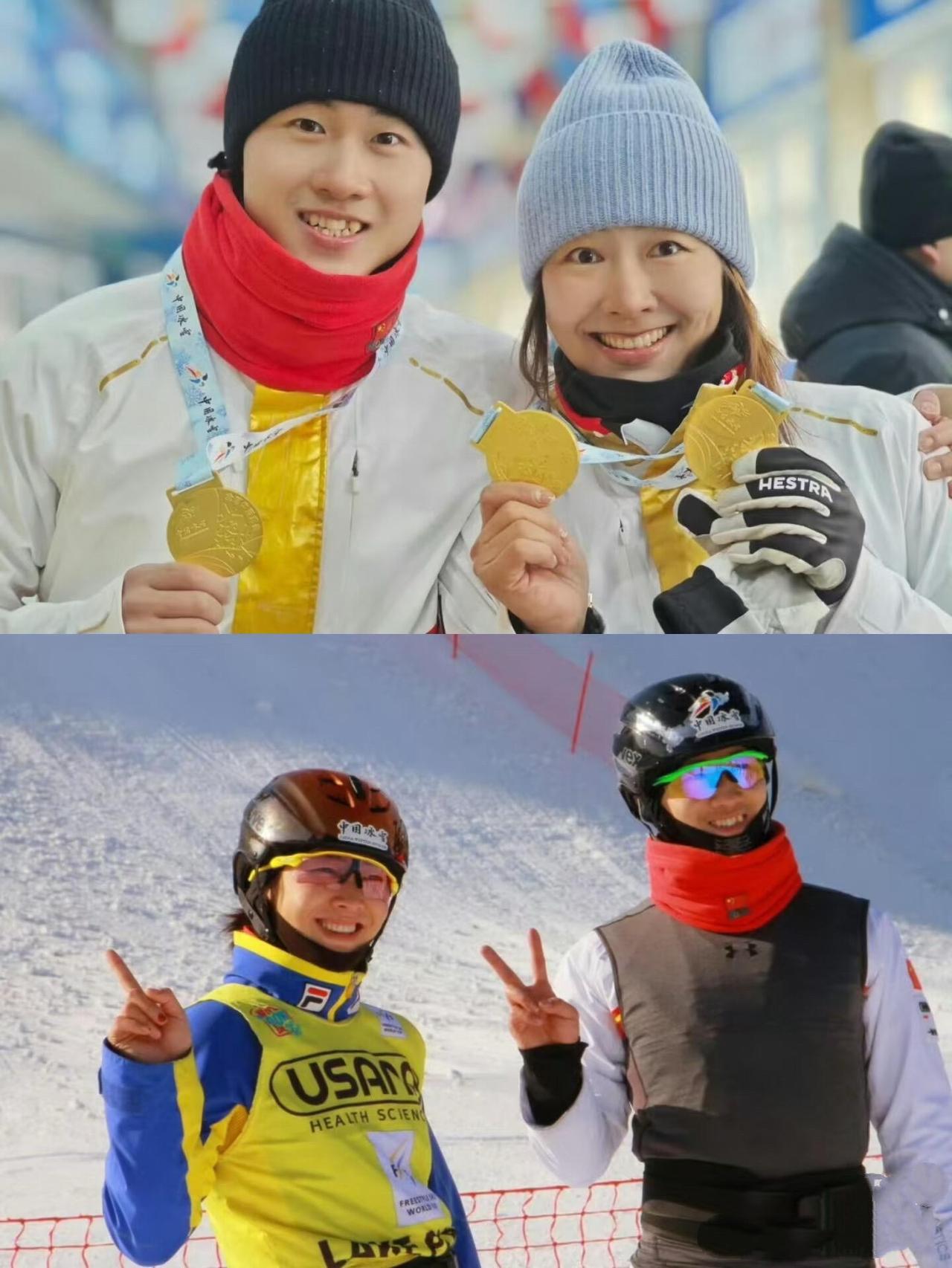 人家两口子就帮中国队拿了一半的金牌，太牛了！王心迪分数出来时，徐梦桃上去拥抱并拍