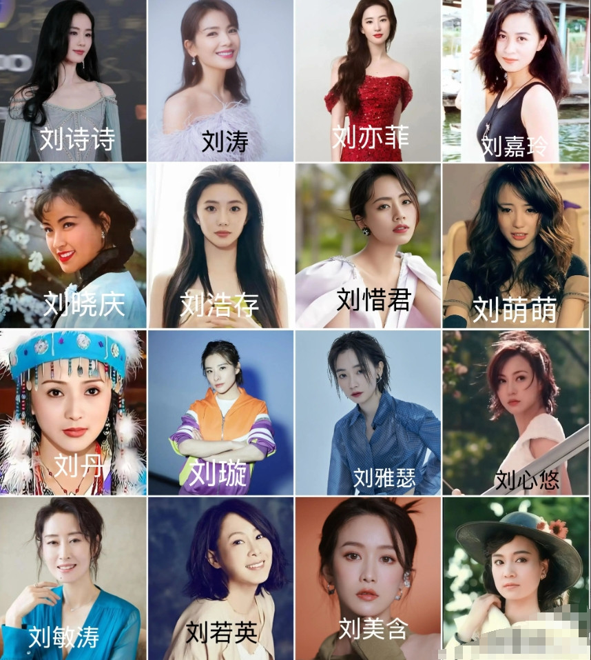 下图16位“刘姓”女明星，以你的审美来看，谁最漂亮？