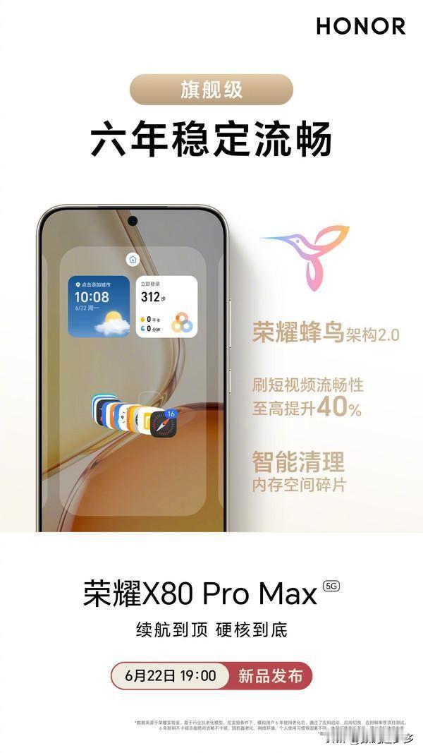 荣耀X80ProMax宣布适配全新荣耀蜂鸟架构2.0，刷短视频流畅性至高提升