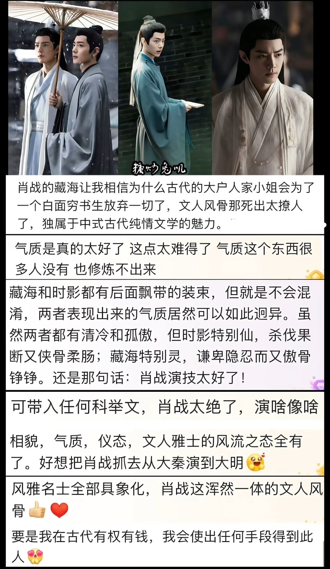 身体是放松的，脊梁是挺直的，精神是向上的，思想是复杂的，可以代入任何科举文，风雅