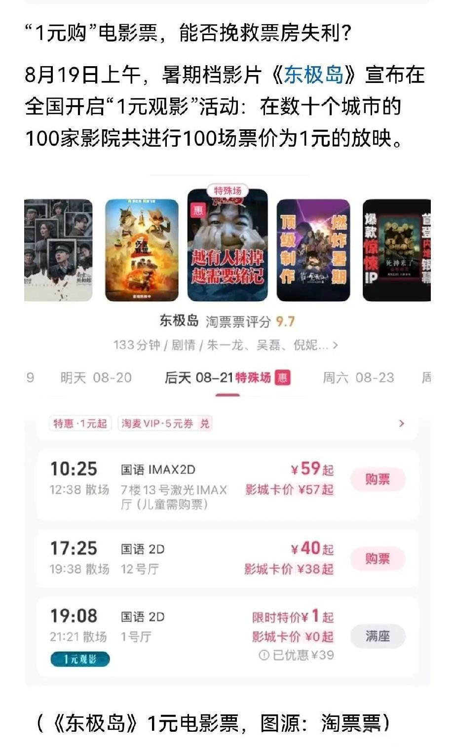 别说东极岛用一元票价吸引人，就算是片方倒贴我五十块，我也不会去电影院看东极岛，下