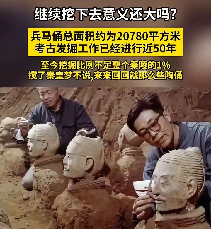 有人问，秦兵马俑继续挖有没有意义？有网友好奇，秦兵马俑挖了50年了，来来回回都