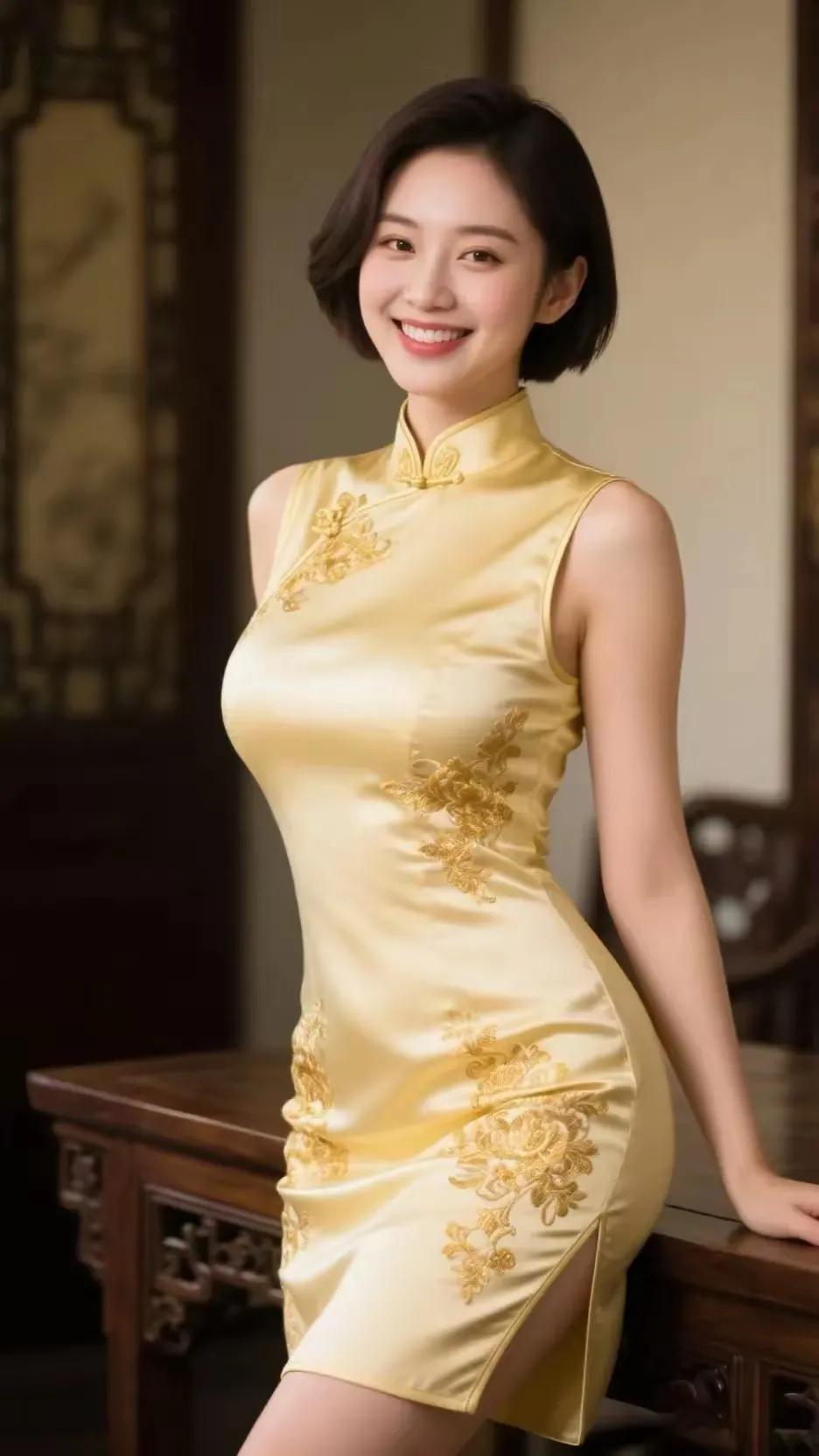 “金衣美人倚栏笑，古韵犹存画中来”，这画面太有感染力了。就像“金衣美人倚窗立，月
