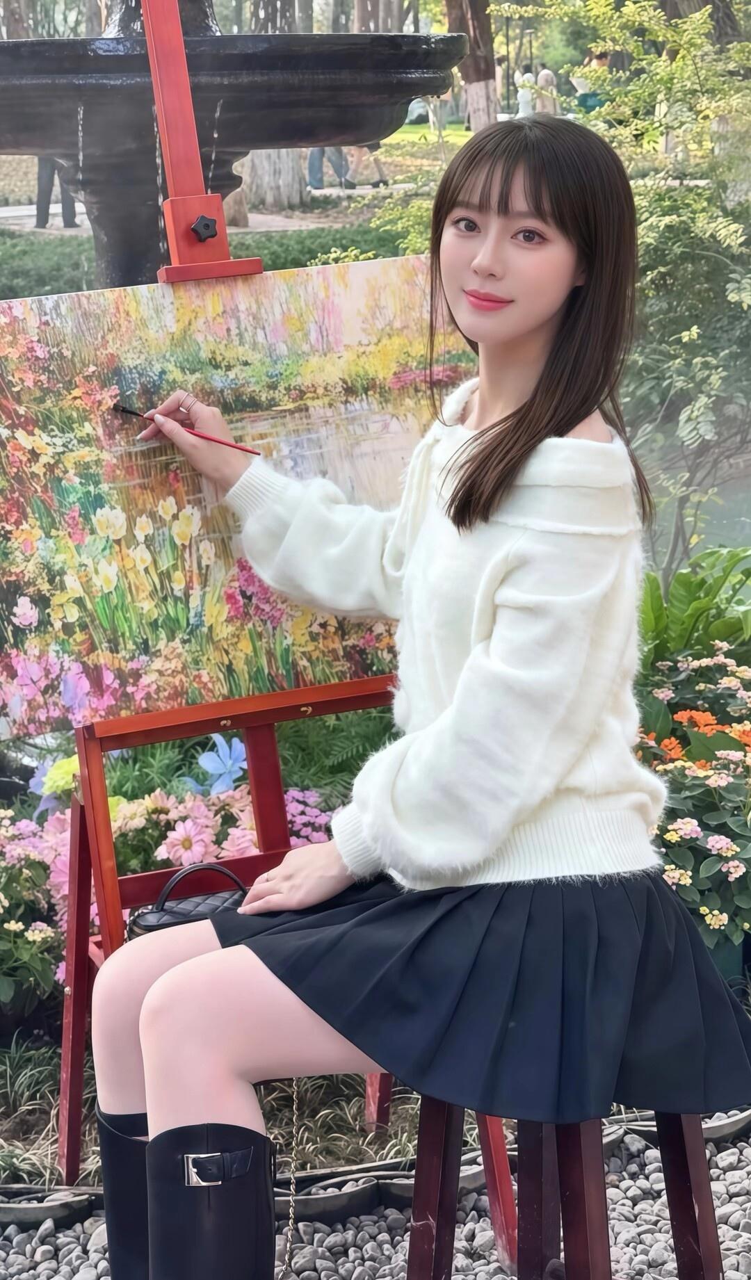 阳光明媚的午后，在花园里画画，享受美好时光。🌸🎨🌿