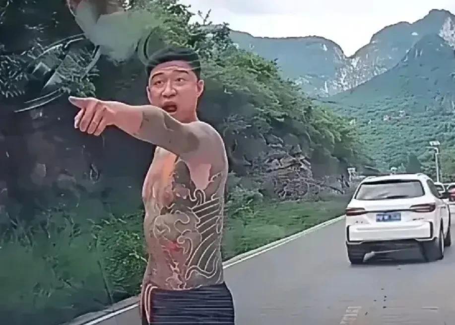纹身男肠子都悔青了[无奈吐舌]！！他开着一辆没有牌照的奥迪车，想强行加塞。没有想到