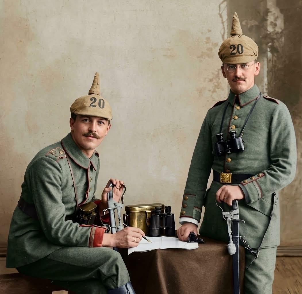 第一次世界大战期间（1914–1918年）两名德军士兵留下的摆拍个照！两人均