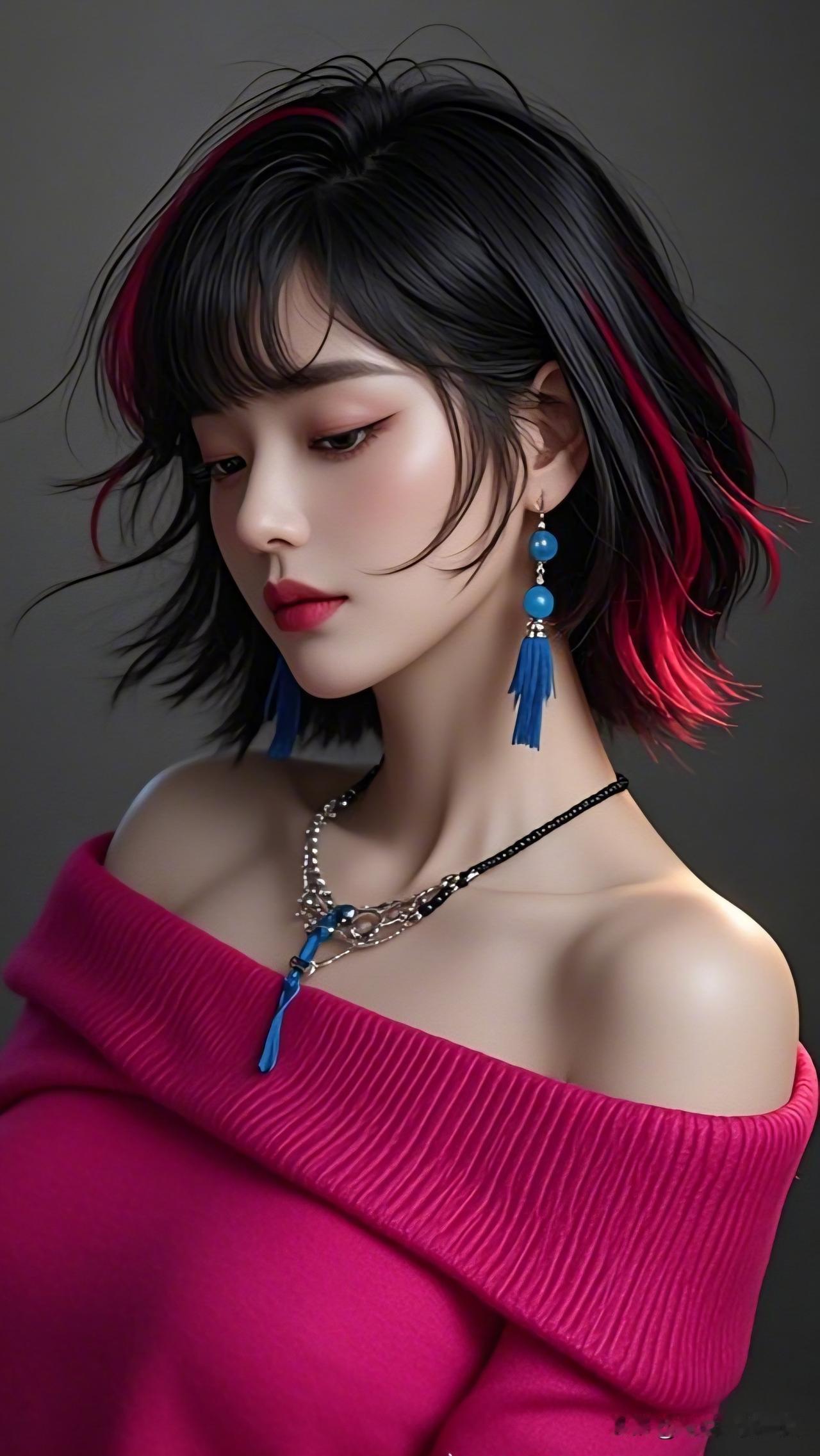 红妆映碧玉，耳畔挂流苏。什么样的女人最令人着迷惊艳的红色挑染发型，搭配亮眼耳饰