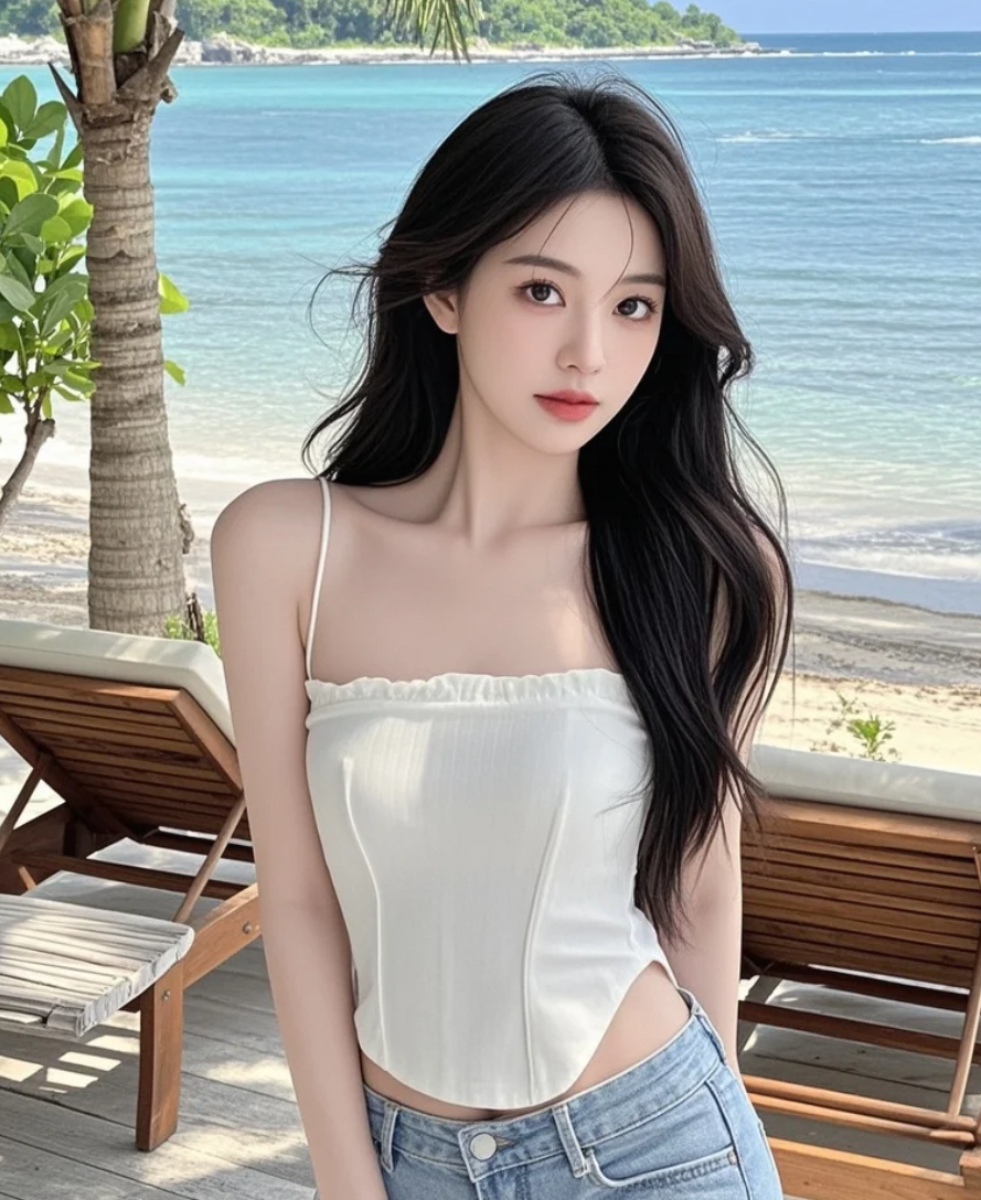 在热带海滩上邂逅阳光，一位美女的惬意假期