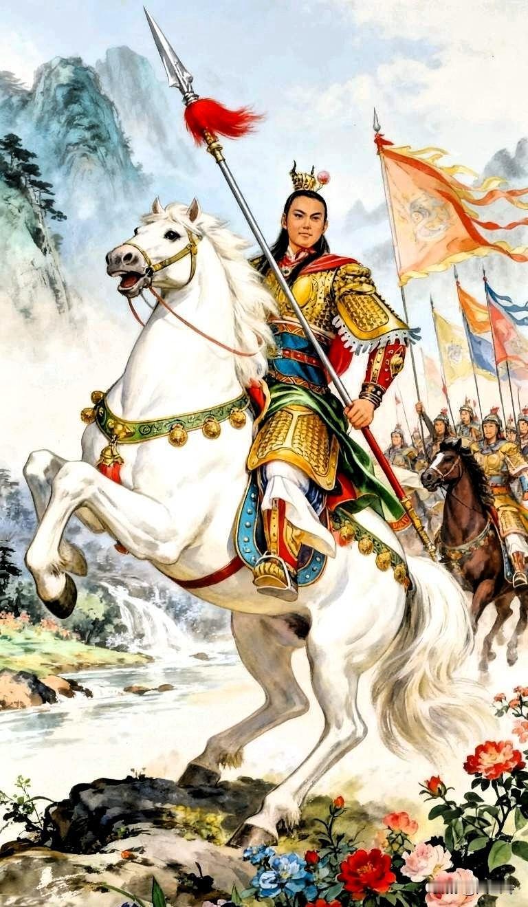 下图中这位骑着纯白骏马、手提亮银长枪、一身金甲外罩红袍的威风将军，您最先想到的是
