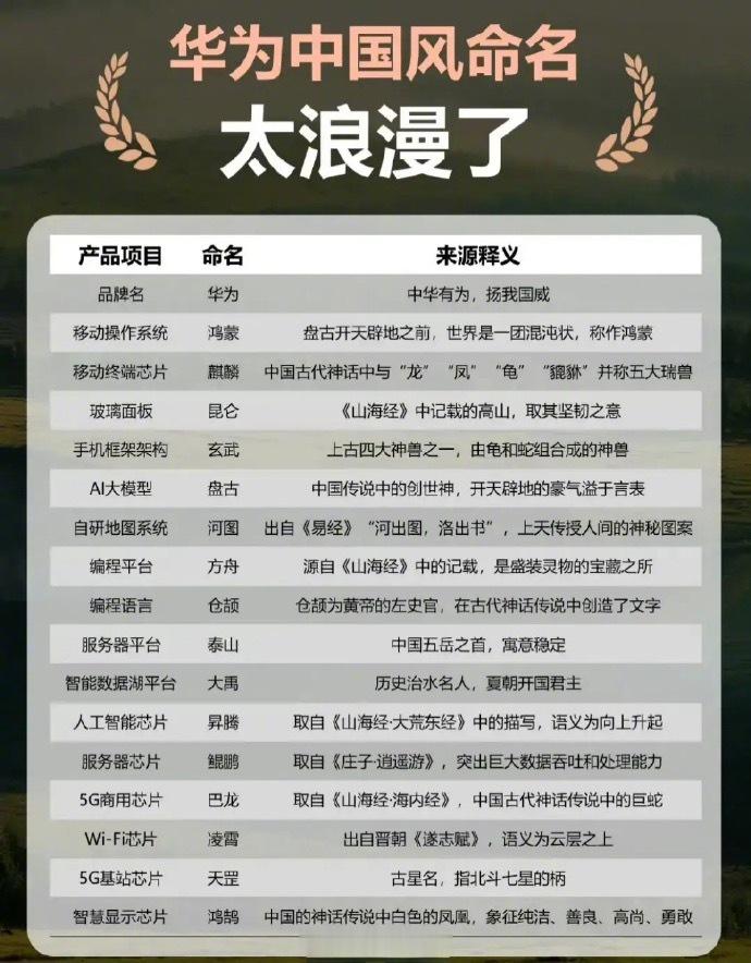 华为中国风命名，好像大家都喜欢中国风的名字​​​
