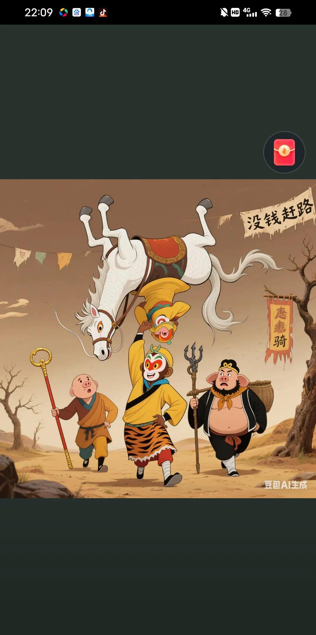 白龙马头朝下，骑着唐三藏跟着三徒弟。