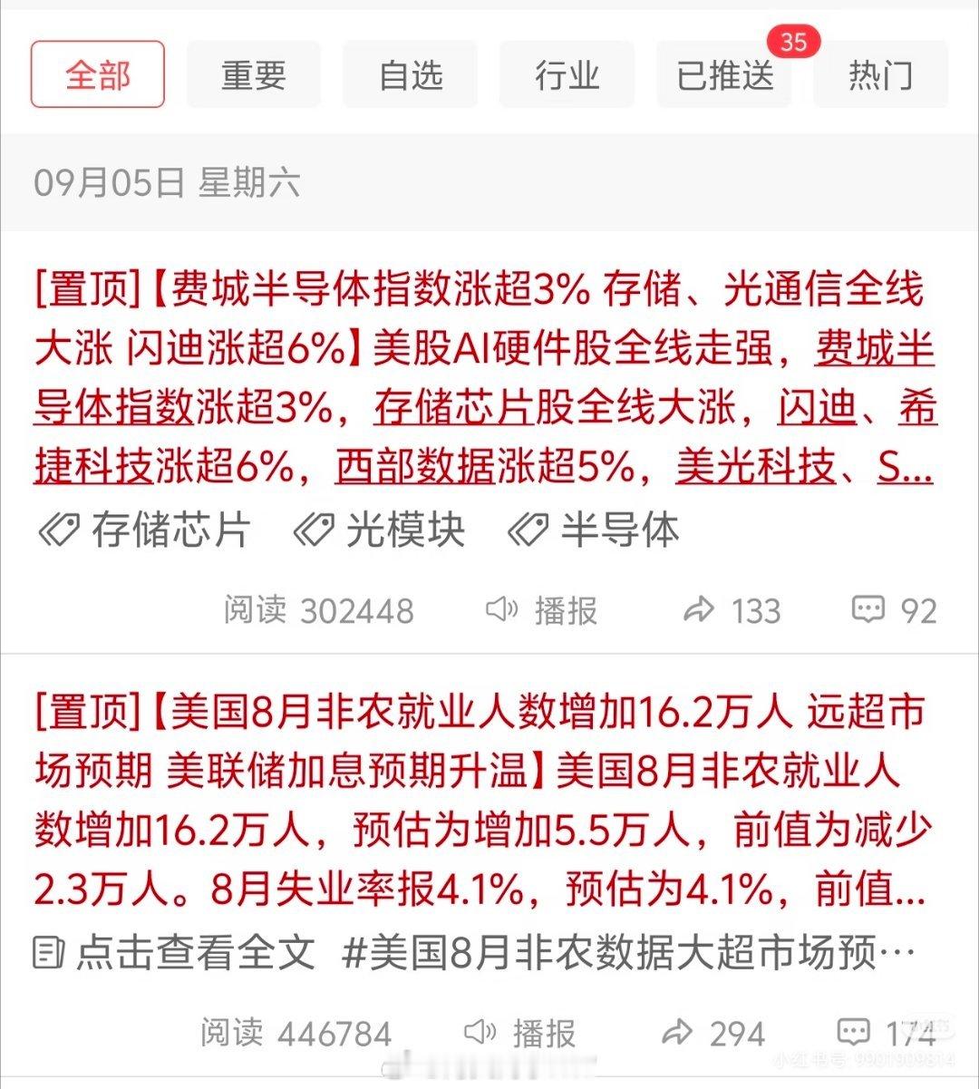 #美存储芯片光通信集体暴涨#周一估计又要遭罪了老美非农真出来之后，就业强到爆表，市场又开始怕加息了，