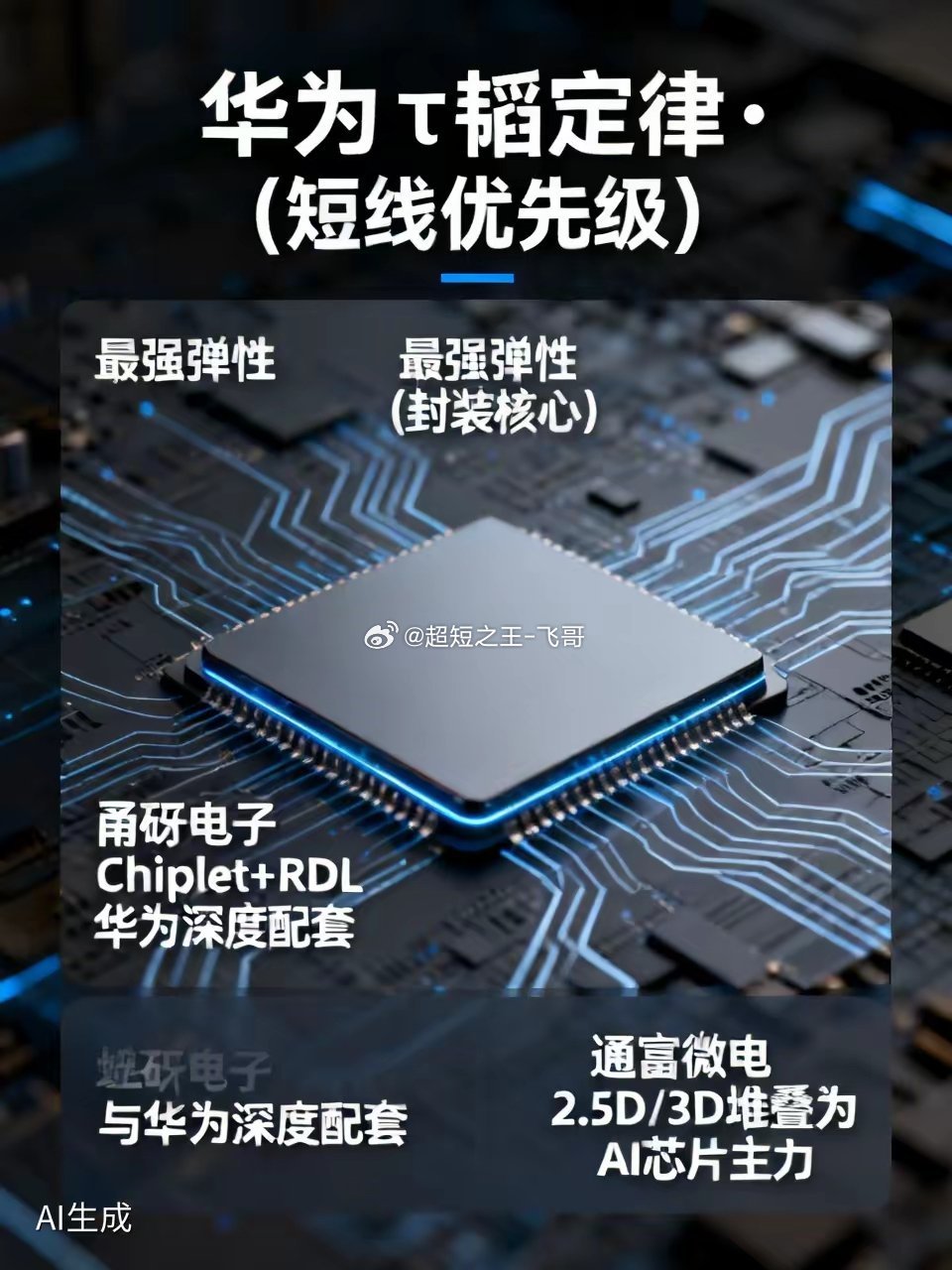 华为τ韬定律·（短线优先级）最强弹性（封装核心）甬矽电子Chiplet+RDL