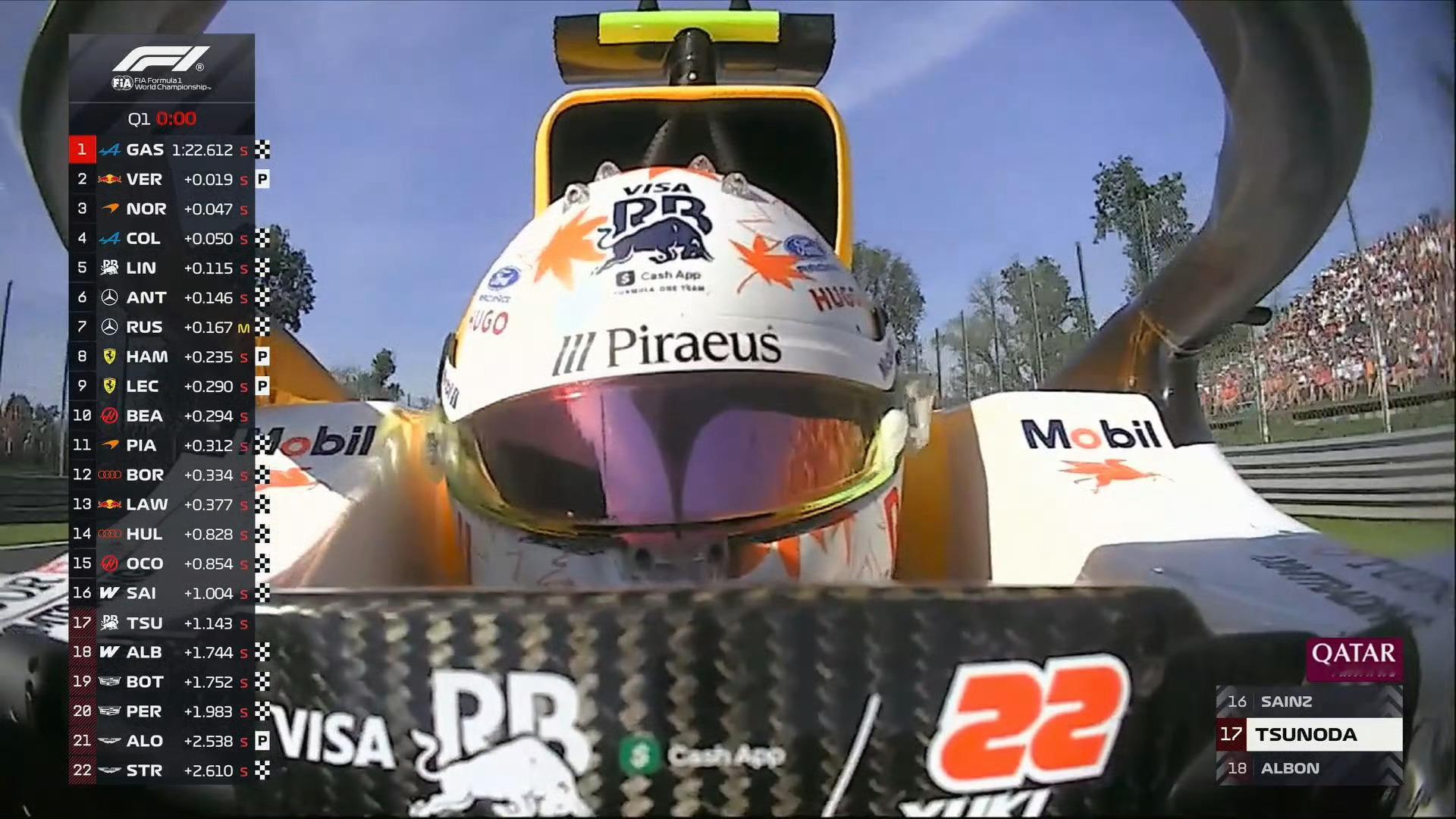 我宣布排位赛结束[doge]2026F1意大利大奖赛排位赛Q1停表加斯利暂列P1