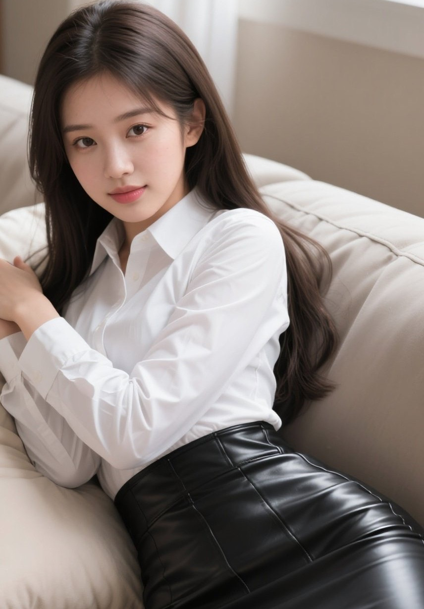 美眉优雅斜倚窗边包臀裙衬出完美腰臀