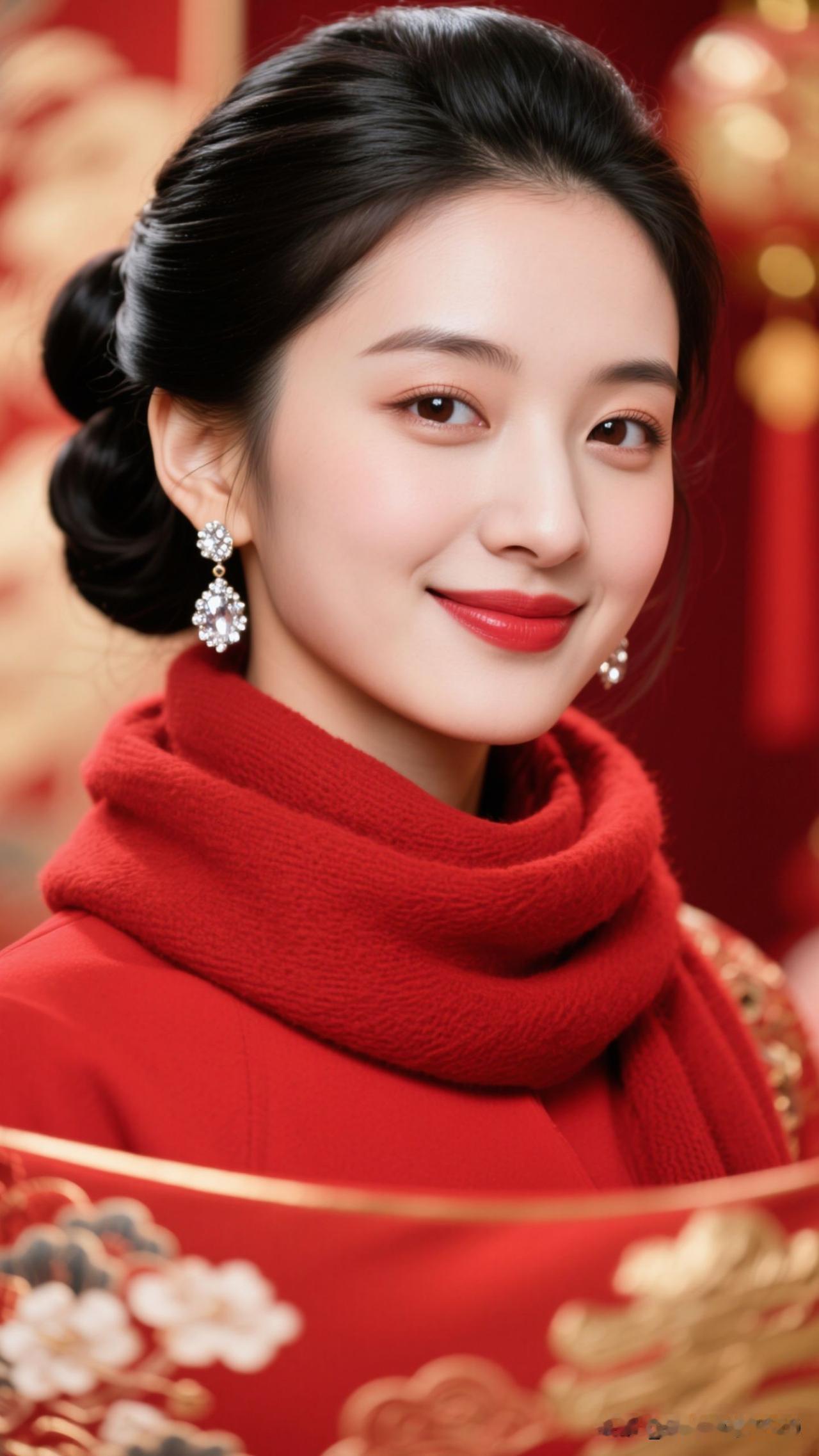 🏮红绸裹着金绣的梦，灯笼把年味酿成蜜，她一笑，整个新春都浸着温婉的甜。红装年