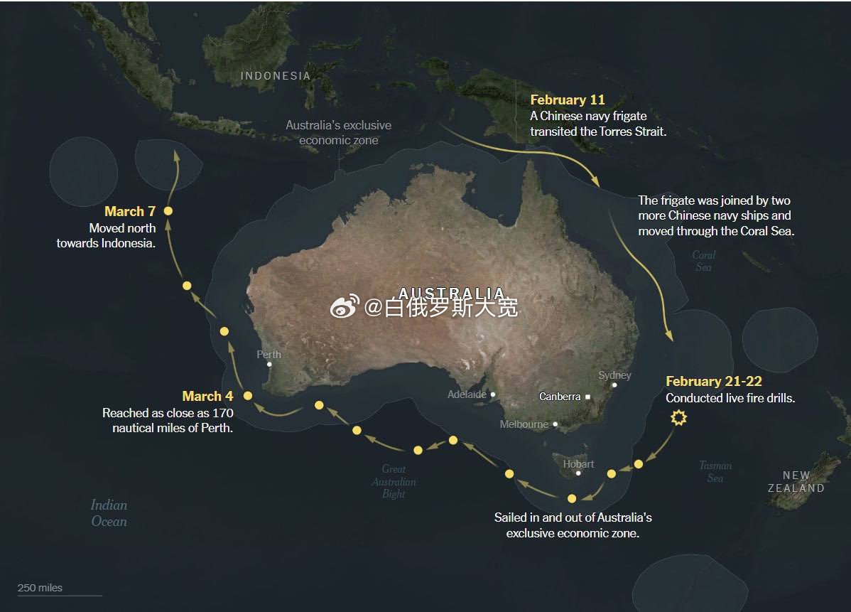 中国军舰环澳航行澳新躺平3月13日据外媒报道，在将近一个月的时间里，澳大利亚军
