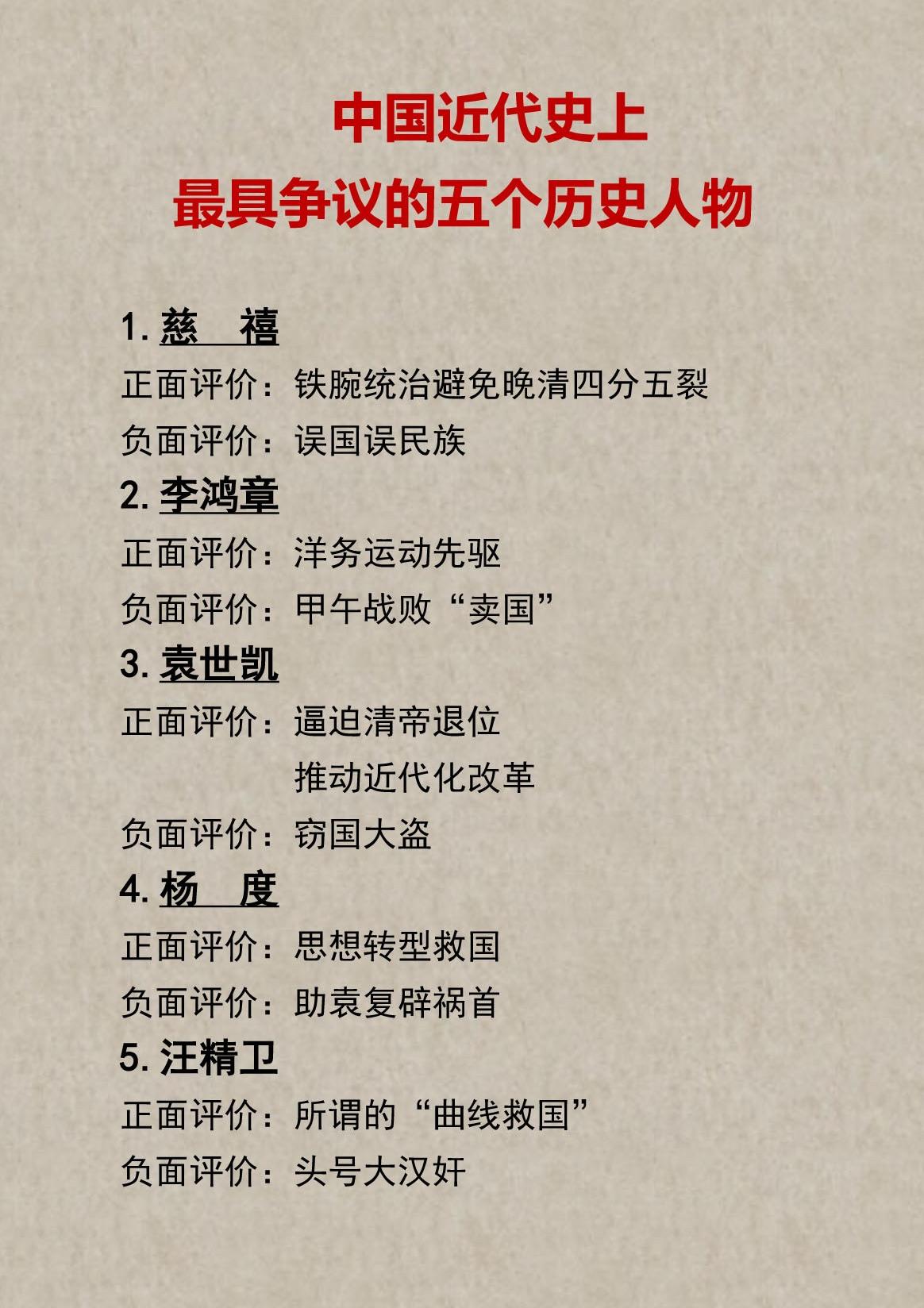 中国近代史上最具争议的五个人