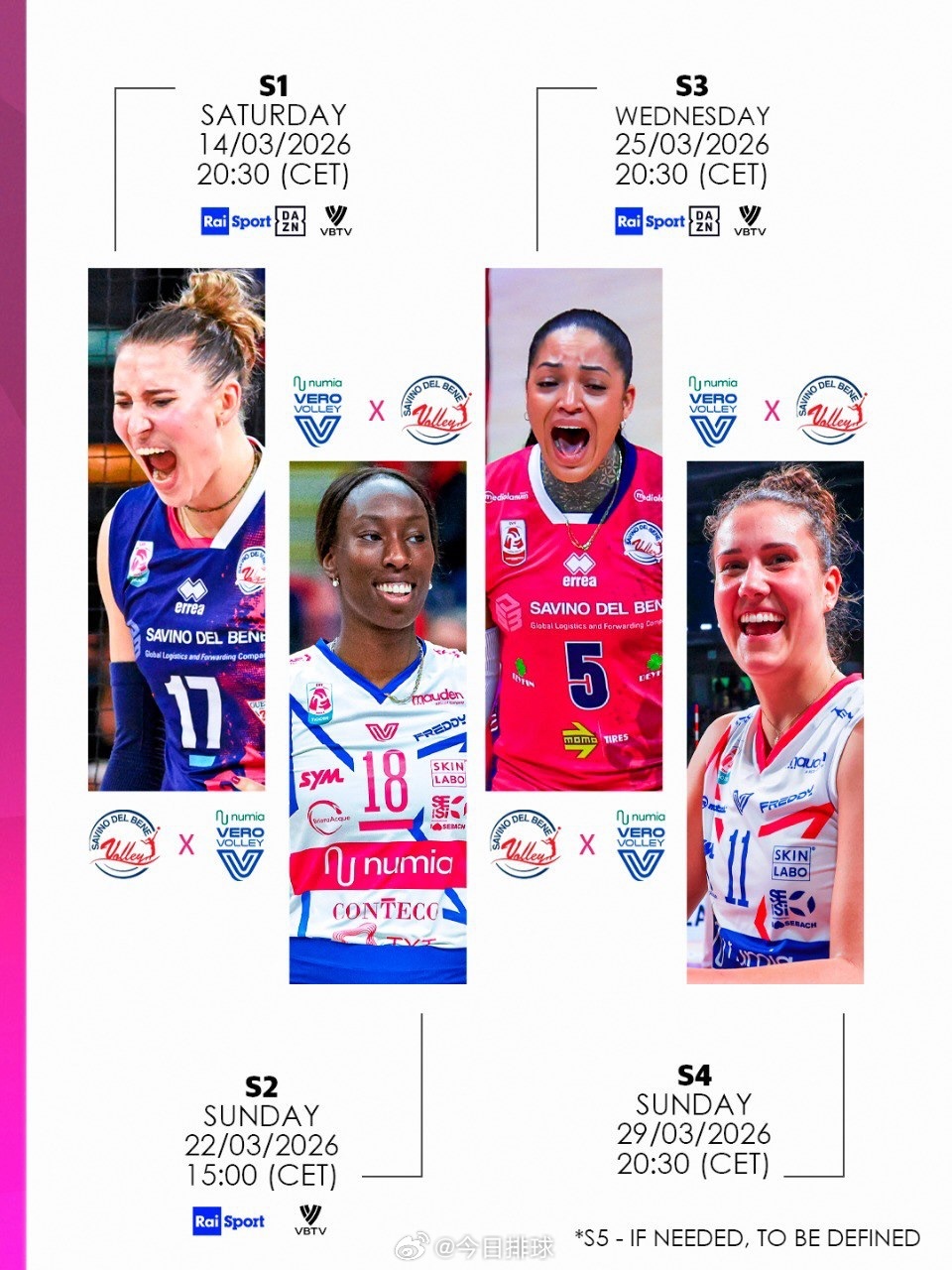 北京时间明天（22日）凌晨04:15，2025-2026女排意甲半决赛第二场，