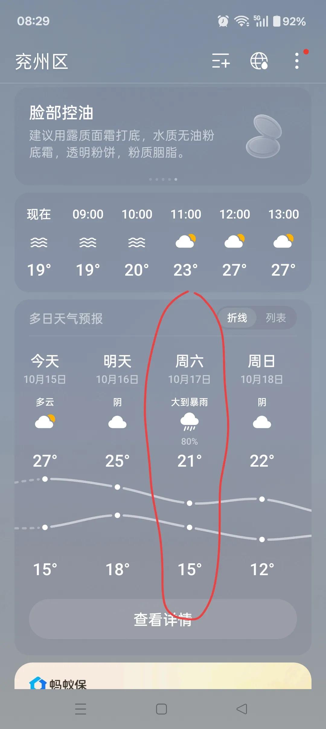 这是山东的天气预报，显示有大到暴雨🌧️，这个季节怀疑吗？但是绝对的降温。我敢打