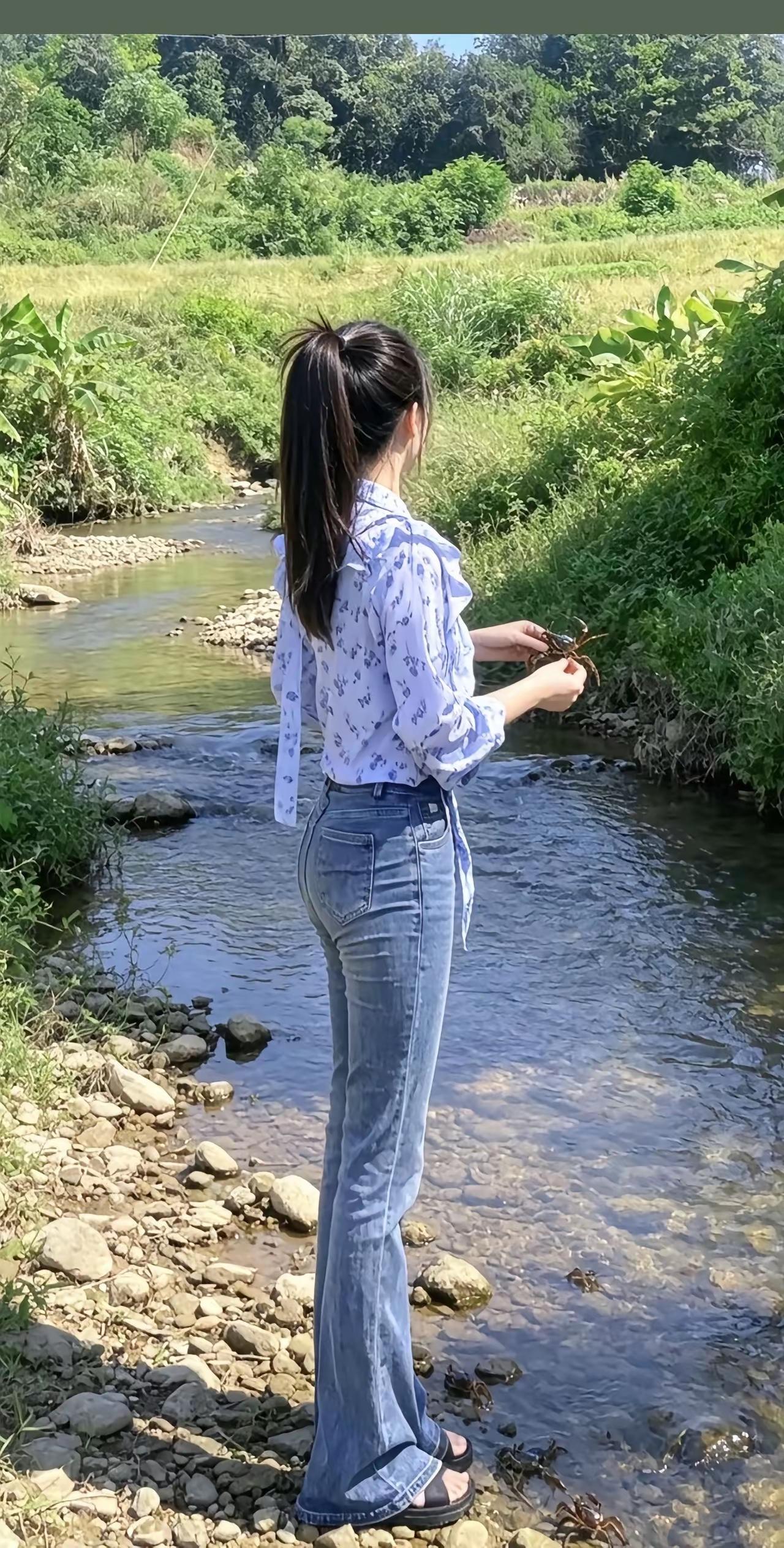 在乡间小溪边，感受自然的宁静与美好。