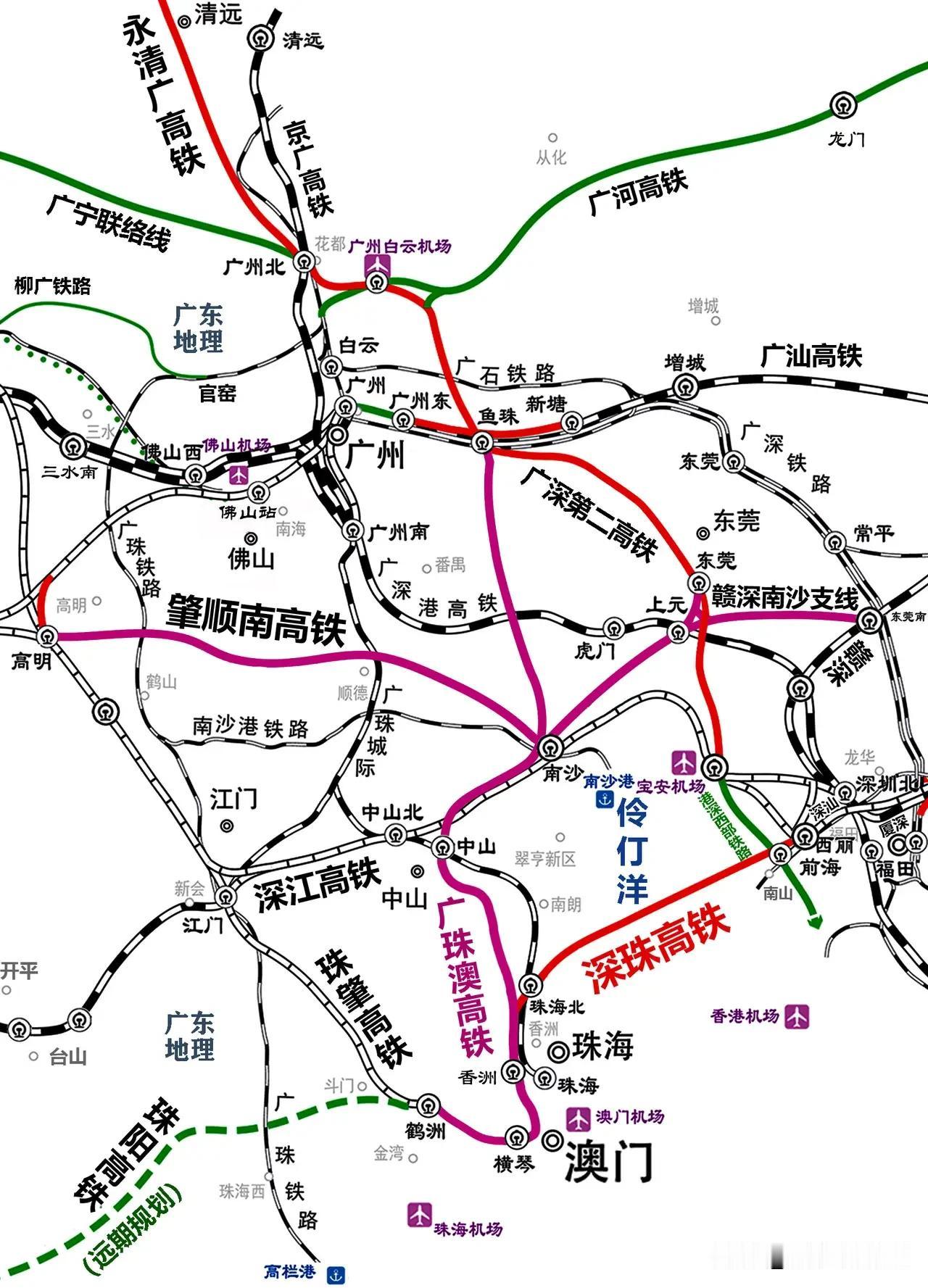 看看人家珠三角城市间的轨道交通线路！那真叫一个方便！虽然长沙，株洲，湘潭之间有