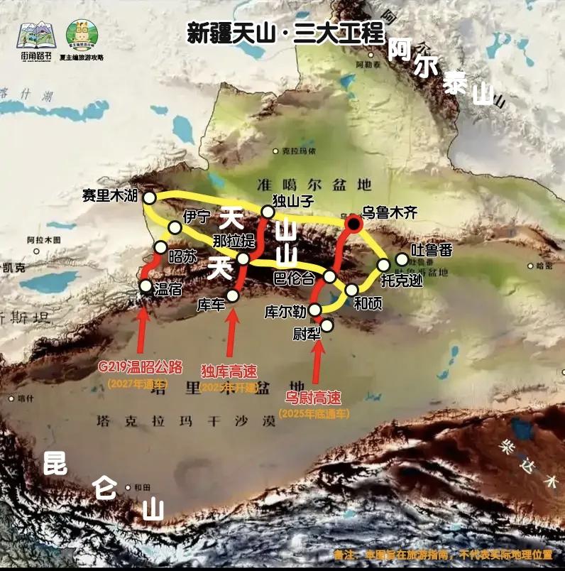 以后来往南北疆将更加的便利，除了乌尉高速之外，还有独库高速！温昭公路！再加上