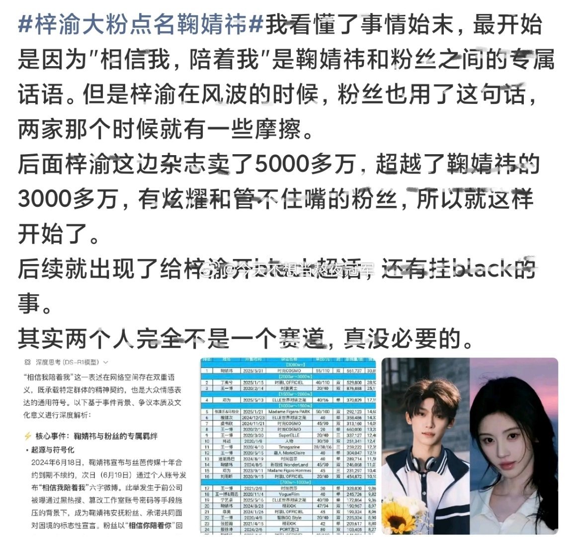 感觉主要是梓渝大粉点名鞠婧祎这个磁条有点问题，梓渝粉一直要求的也是挂嘿🍊丝，