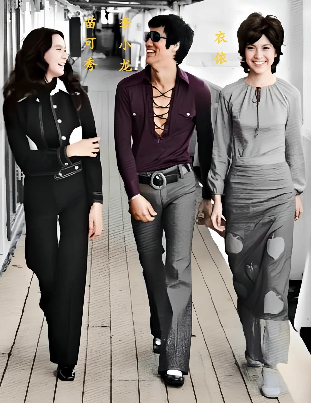 70年代，三人的合影，你们看李小龙是不是很时尚