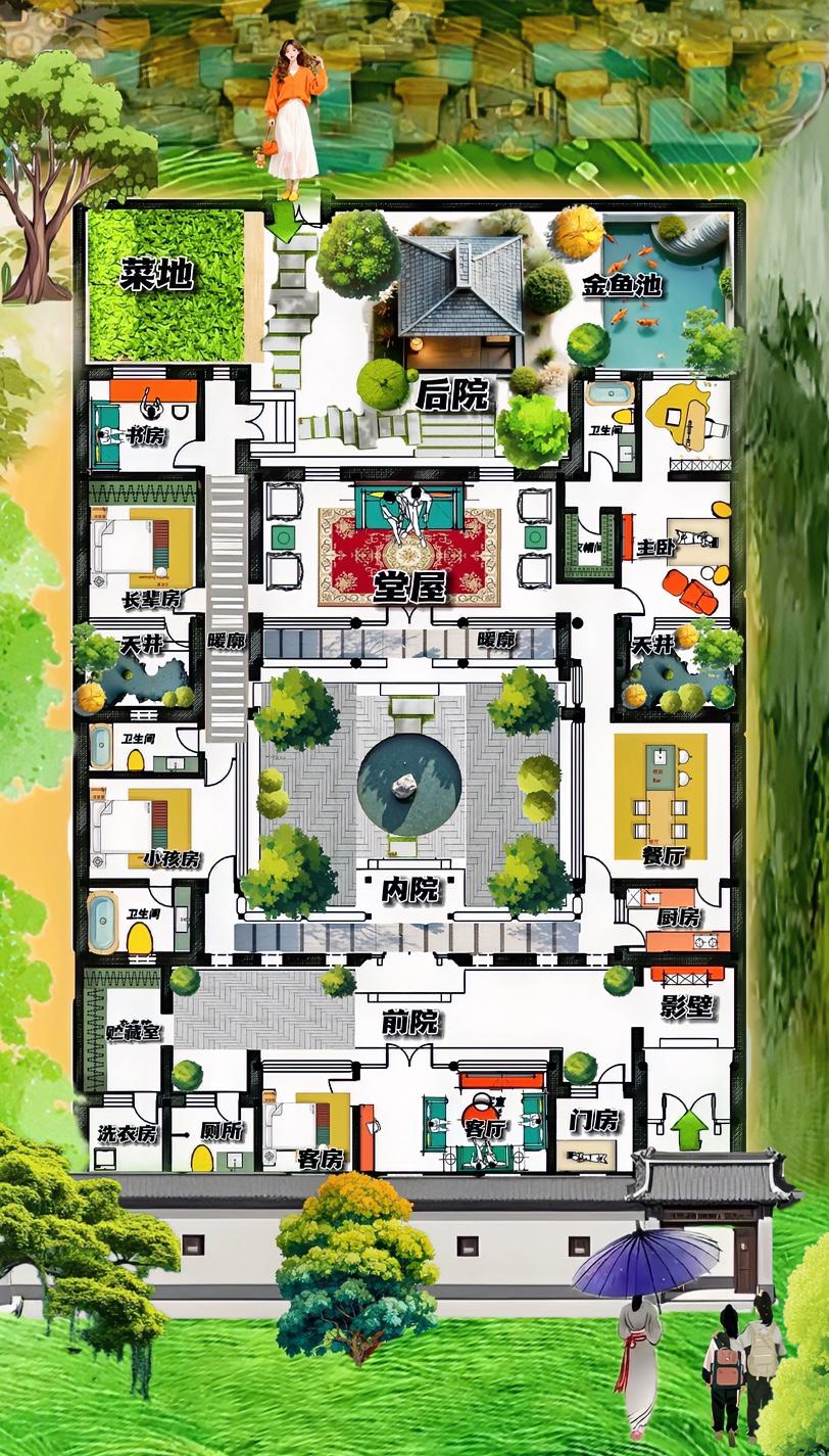 好权威的一张脸！651㎡合院的基因，自建房的根，116㎡后院是情怀，75㎡前院讲