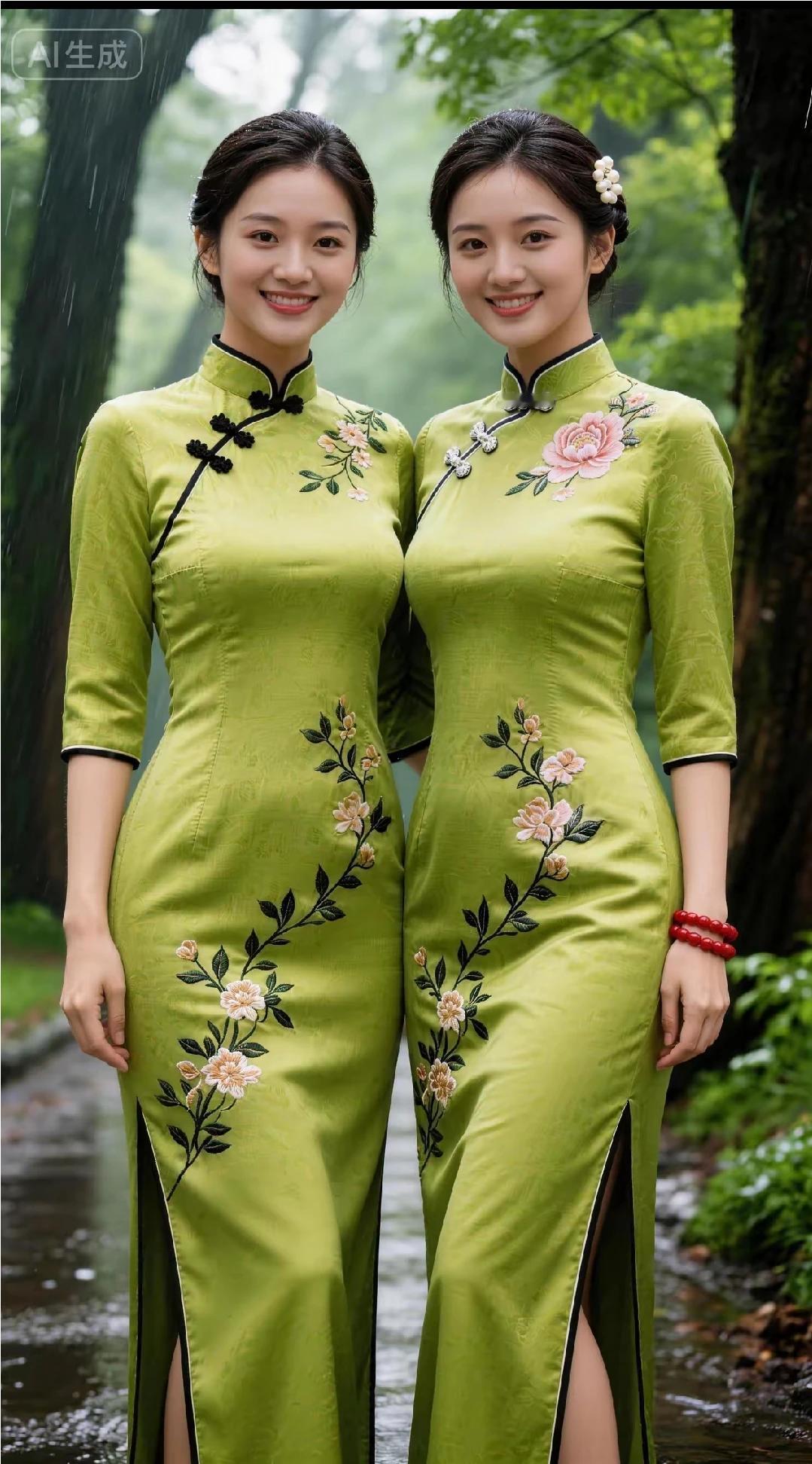 孪生姐妹，红袖添香。甚至旗袍，风情无限。贴身裁剪，凸显性感。千种妩媚，万般