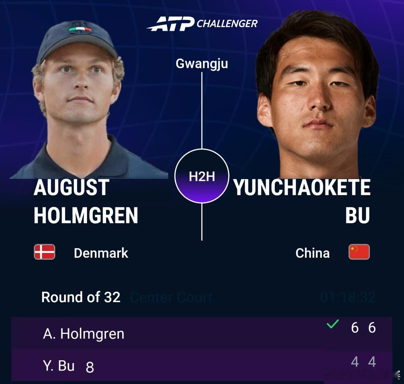 布云朝克特无缘光州挑战赛次轮ATP挑战赛光州站首轮，8号种子布云朝克特以4-6