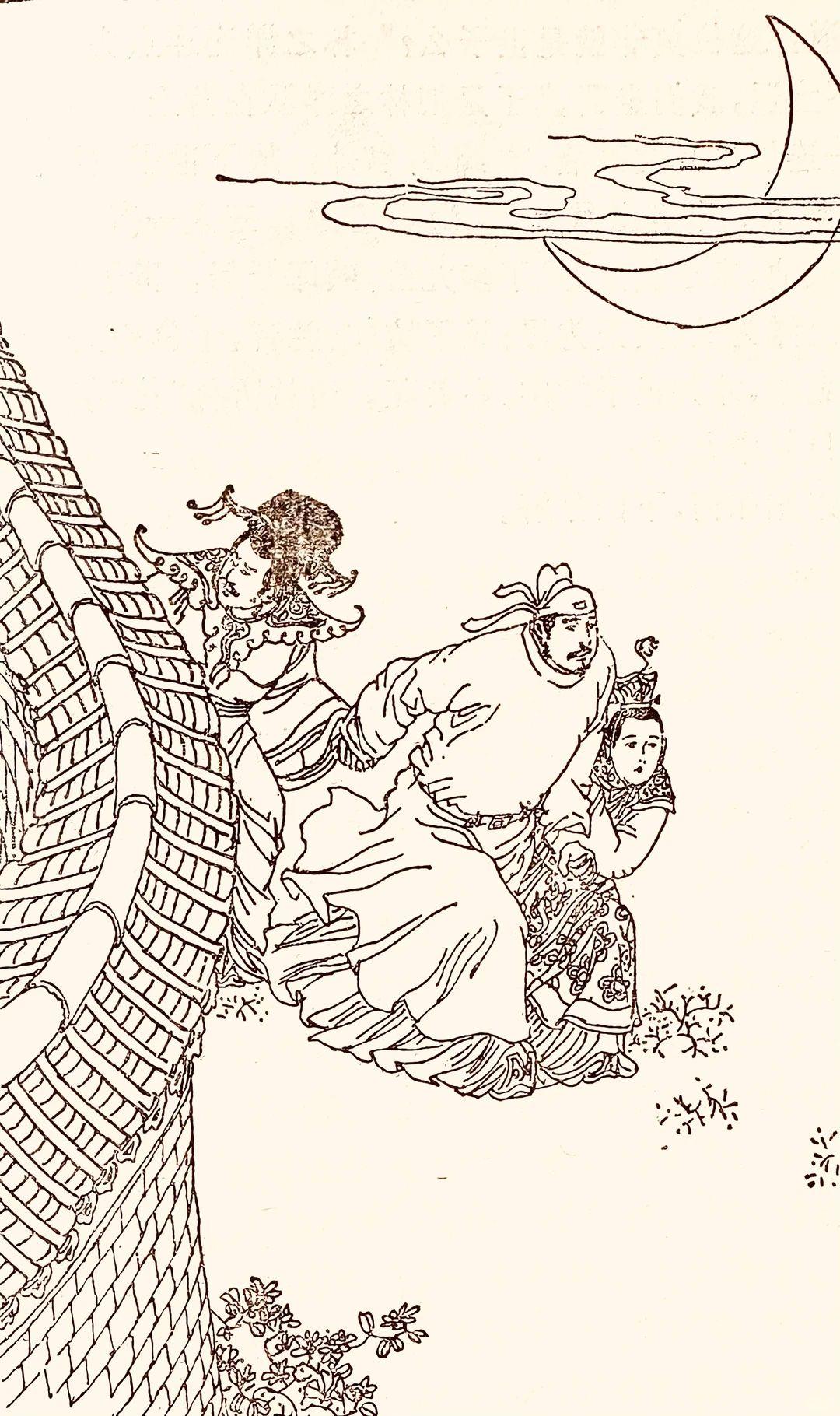 80年代海派画家赵仁年的《镜花缘》线描插图，兼工带写的手法，连环画形式的《镜花缘