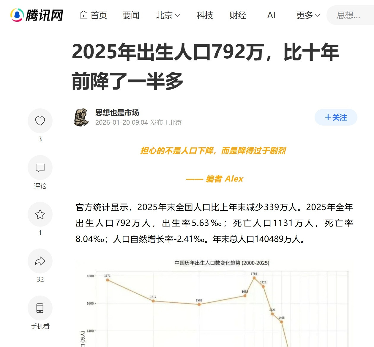 2025年出生人口792万。预测：2026年全年新生儿总量落在720~750万区