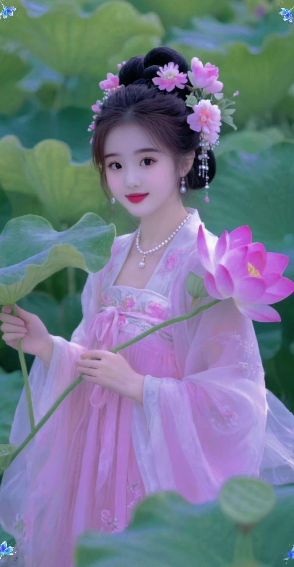 荷花美女荷花基地古风小仙女抖音玩法合伙人计划