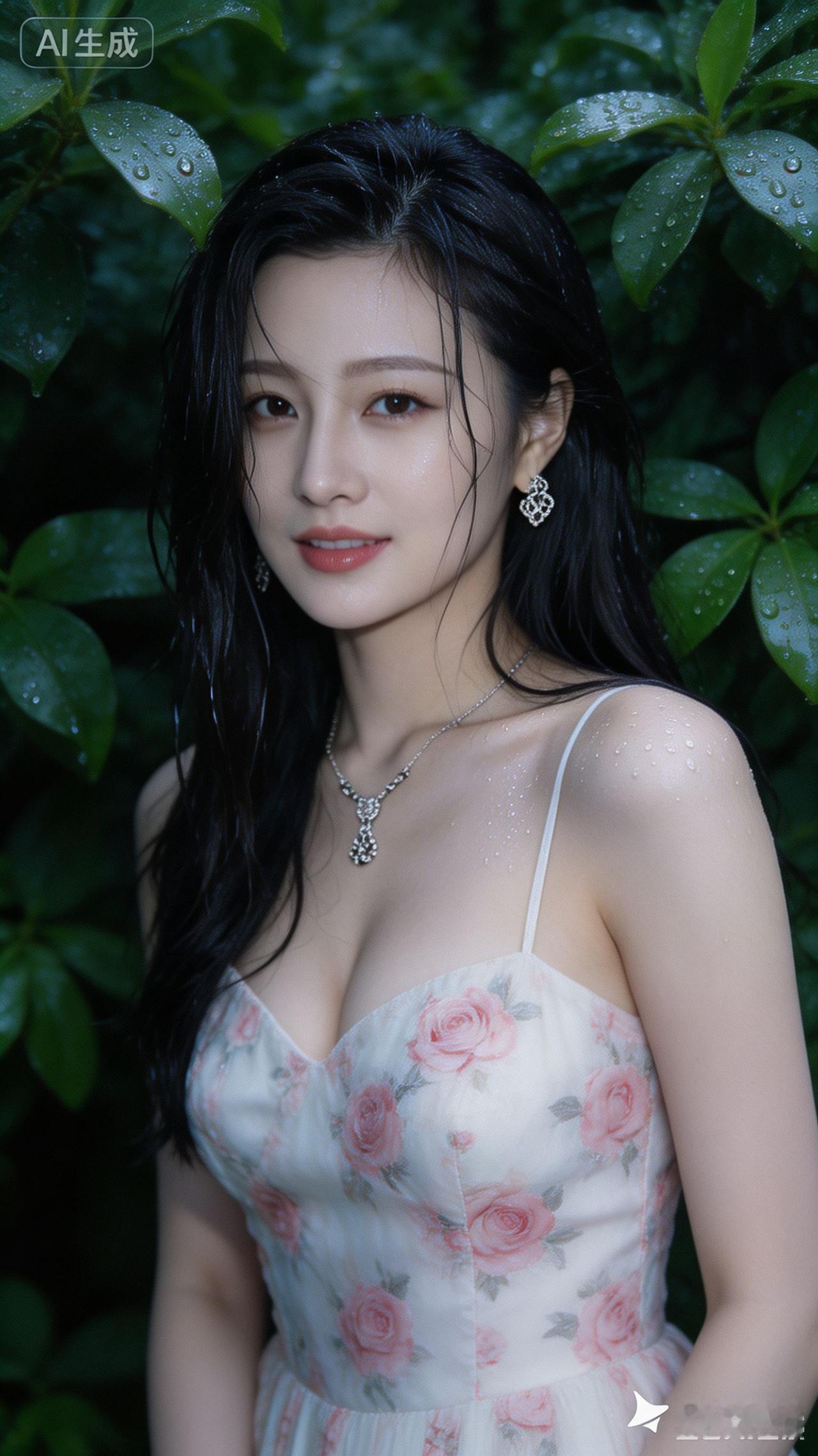 这姑娘在雨中拍照真好看！