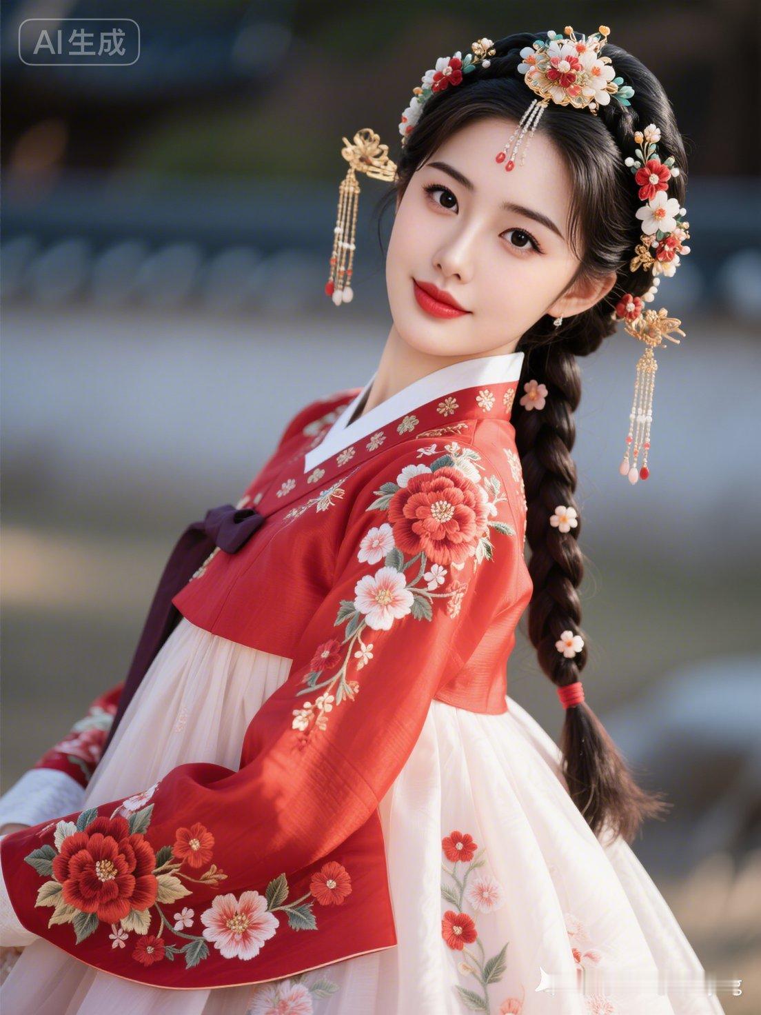 古典美人，花间仙子，红衣飘逸，古风韵味十足！