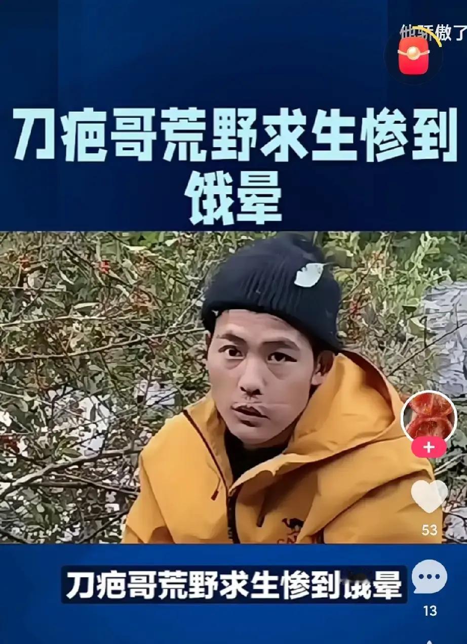 刀疤哥骄傲了，坚持不了多久，饿着肚子挖一天庇护所，晚上睡觉缩在石缝里睡觉，节目组