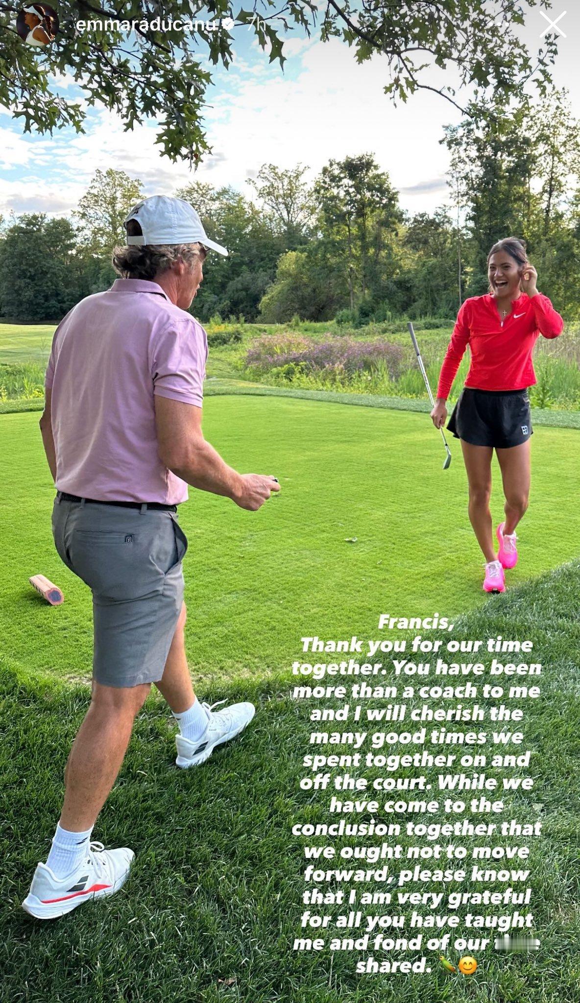 澳网2026拉杜卡努和罗伊格结束了合作关系。“弗朗西斯，感谢我们共度的时光。您